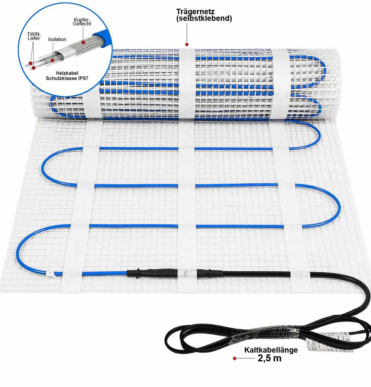 Riscaldamento a pavimento elettrico per bagno, 10 m², 150 W/m², riscaldamento complet, riscaldamento confortevole, riscaldamento aggiuntivo, senza manutenzione, tappetino riscaldante per pavimento