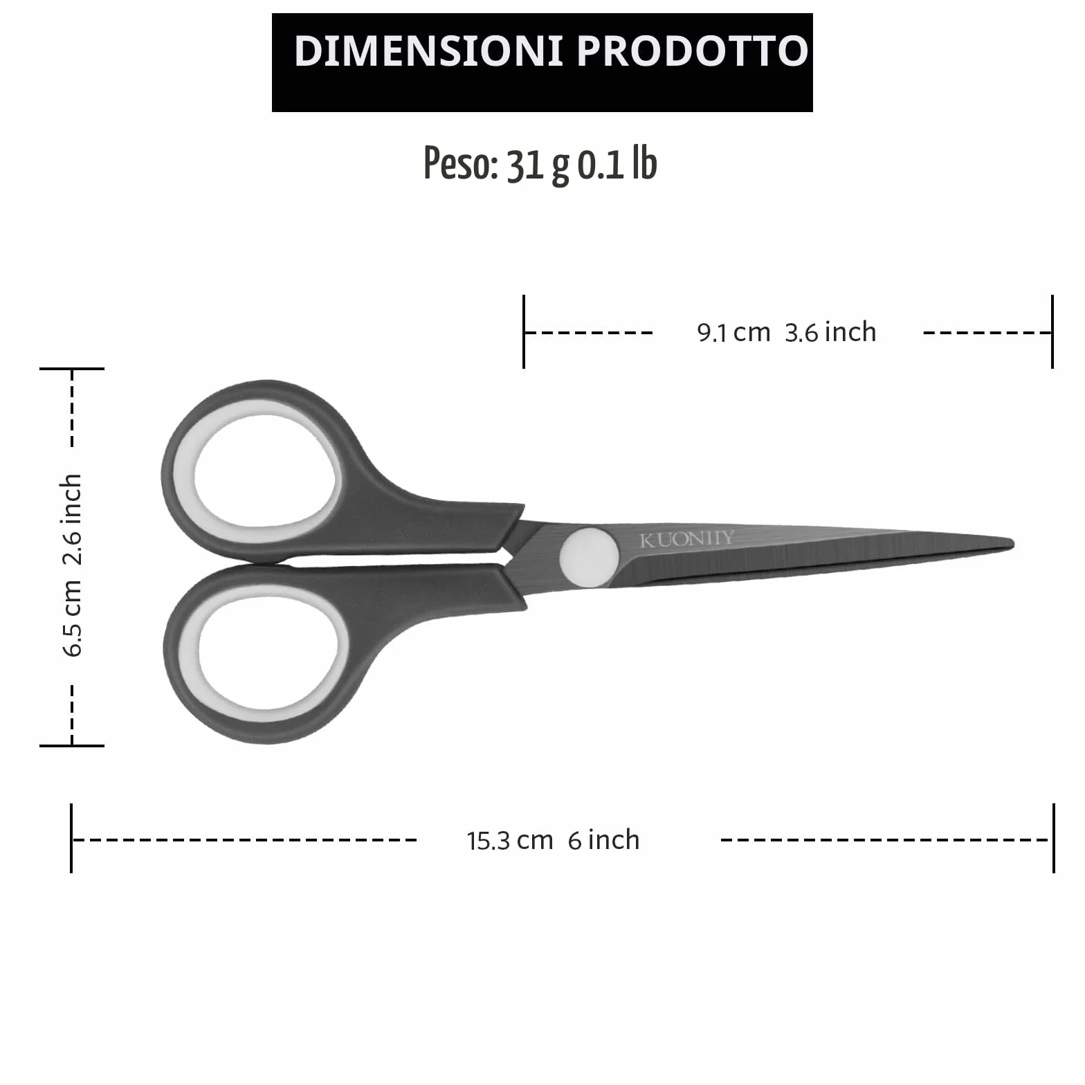 KUONIIY Forbici ultra affilate Rivestita in Titanio titanio con impugnatura morbida, forbici multiuso, 15,3 cm