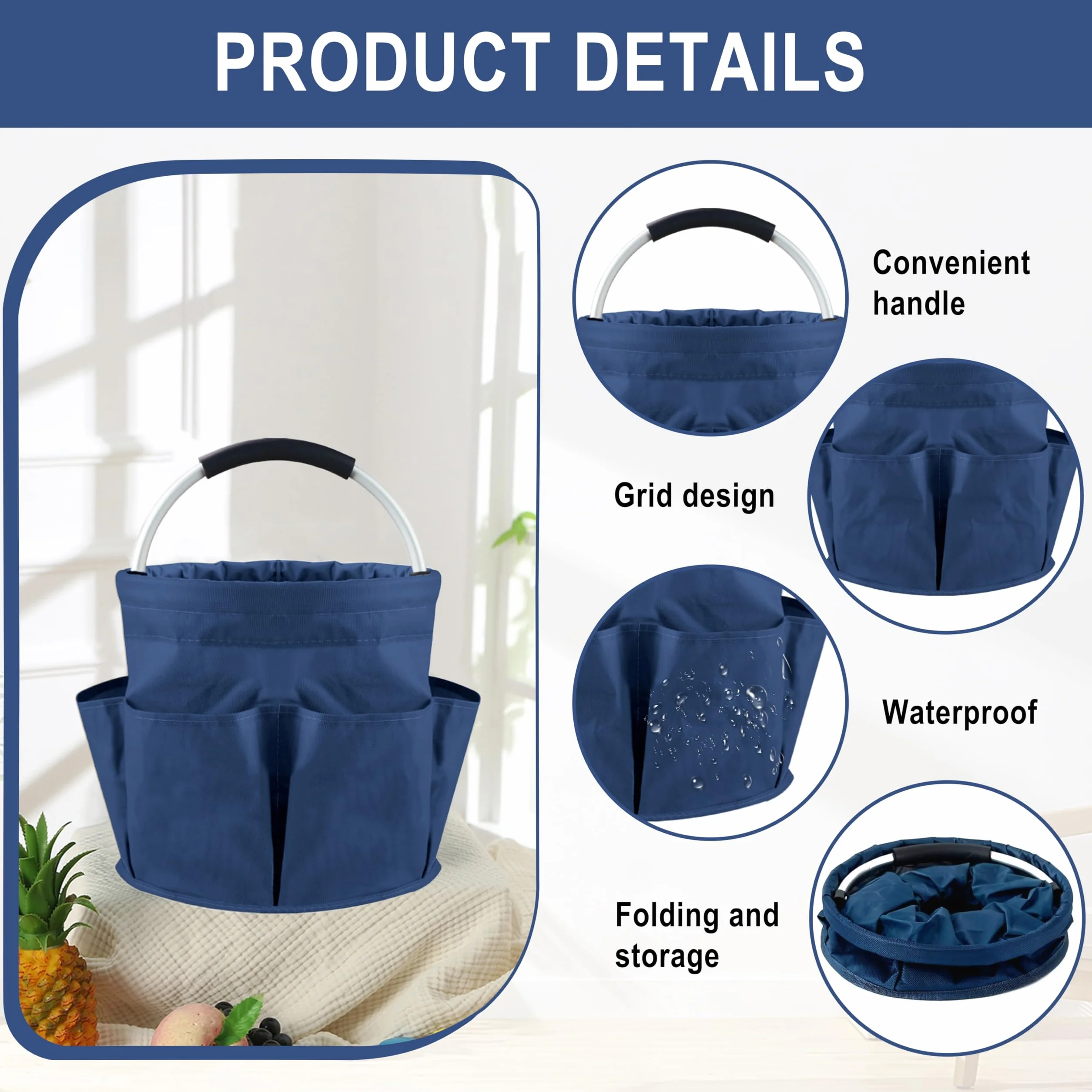 Cesto per la Conservazione, Carrello Pulizie con Manico, Grande Contenitore Organizer per Pulizia, Multi Tasche, Borsa per Pulizia (Blu scuro)