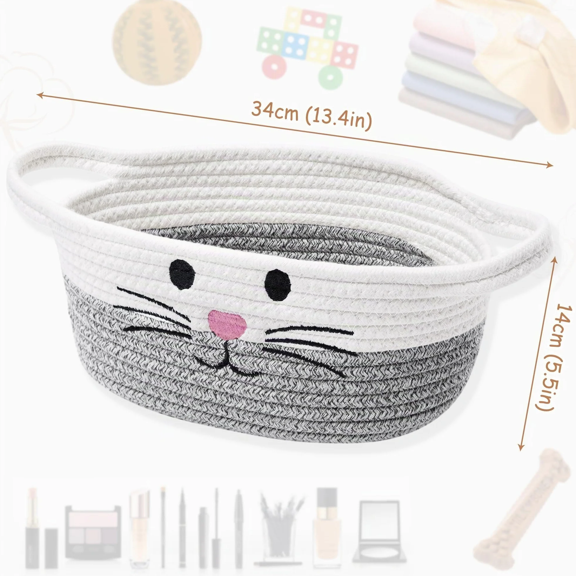 Cesto portaoggetti intrecciato in corda di cotone con manici – Cesto porta-giocattoli per bambini, Cestini portaoggetti per la cameretta dei bambini – Organizzatore di giocattoli per animali domestici