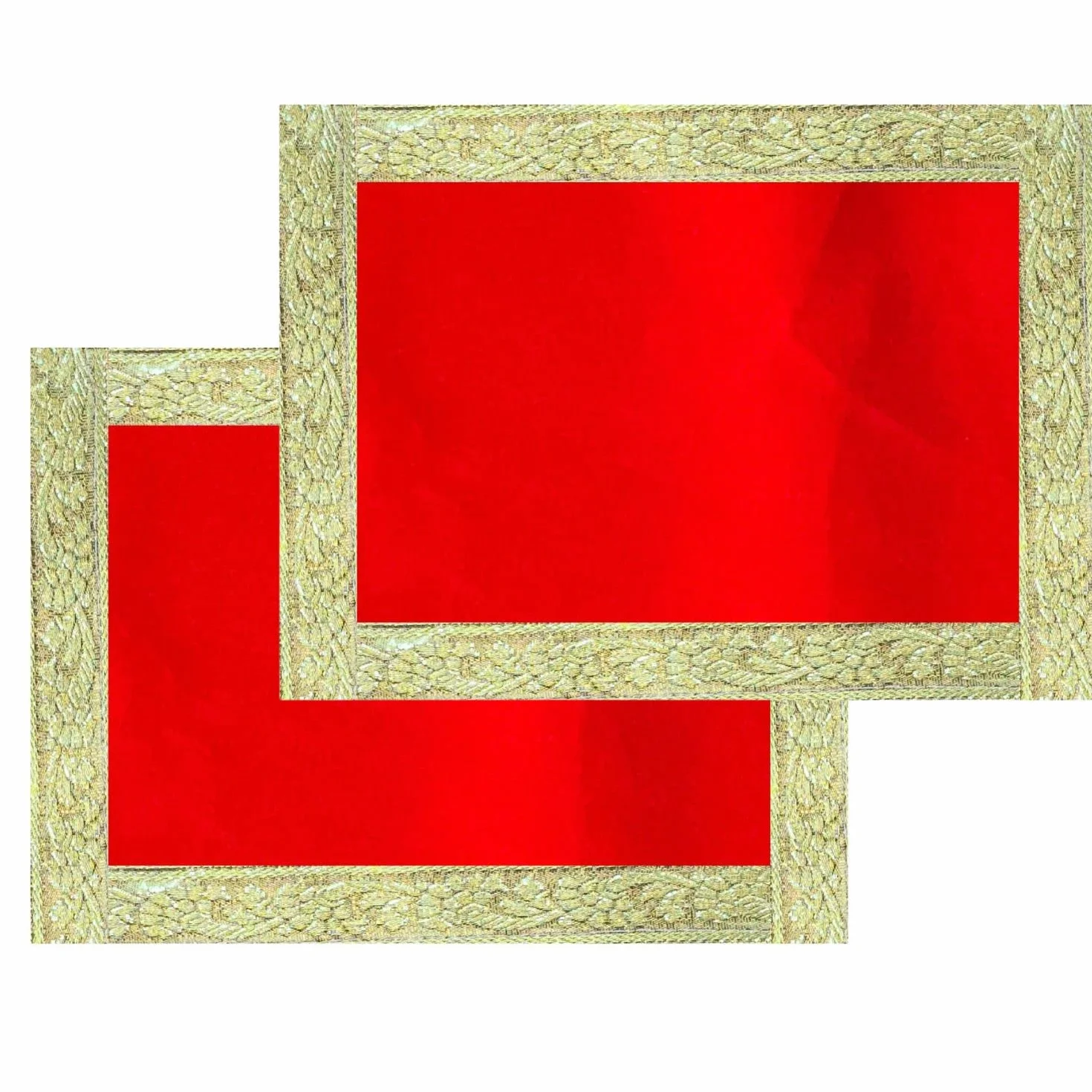 NAISHA Red Pooja Aasan Mat Set di 2 38,1 x 38,1 cm Velvet Puja Cloth Mandir Decorazioni