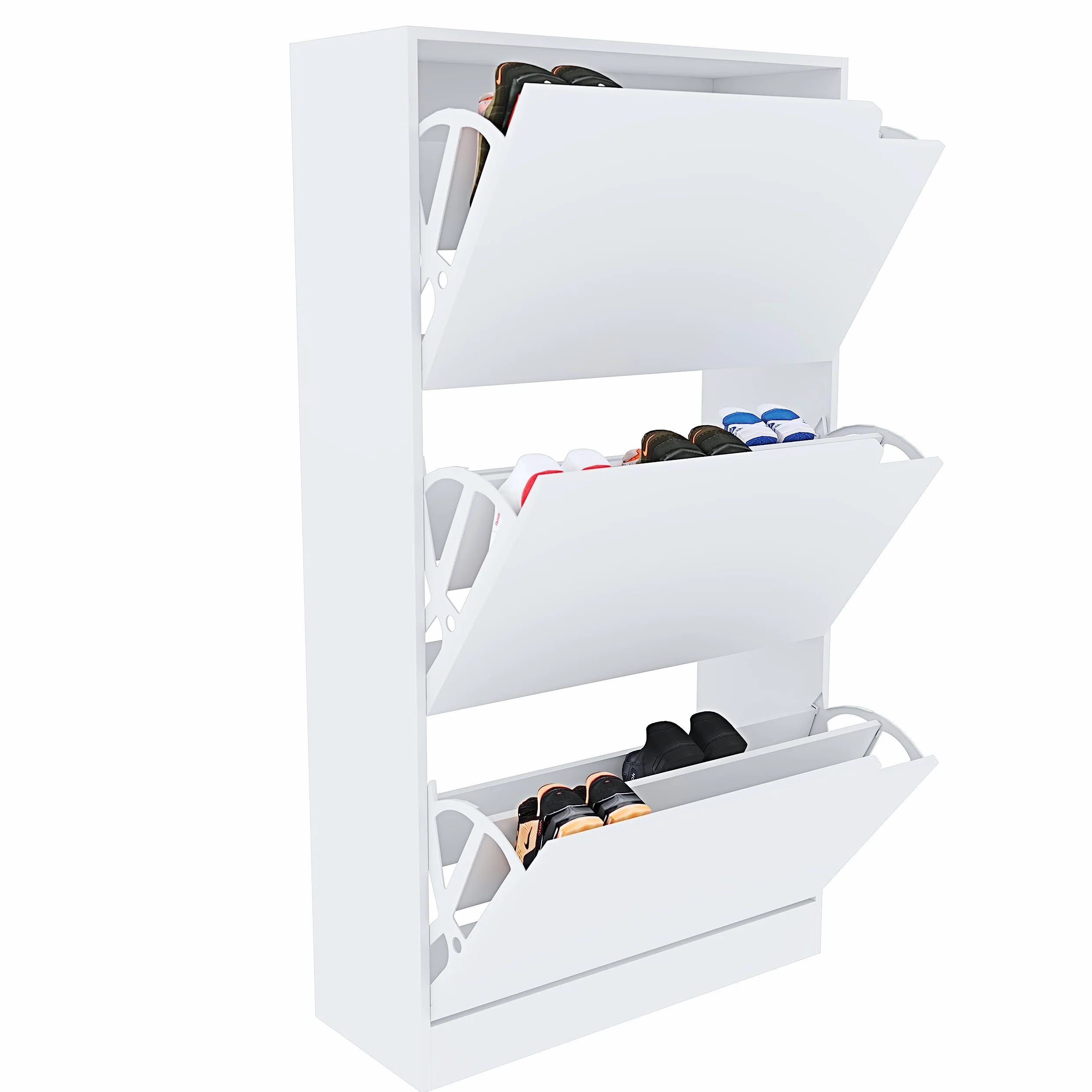 Arreditaly Scarpiera Portascarpe 3 Ante In Legno MDF Da Ingresso Salvaspazio A Ribalta Design Con Maniglie A Scomparsa Doppia Profondità Slim Soggiorno Casa Camera Ufficio 115 x 24 x 63 Cm (White)