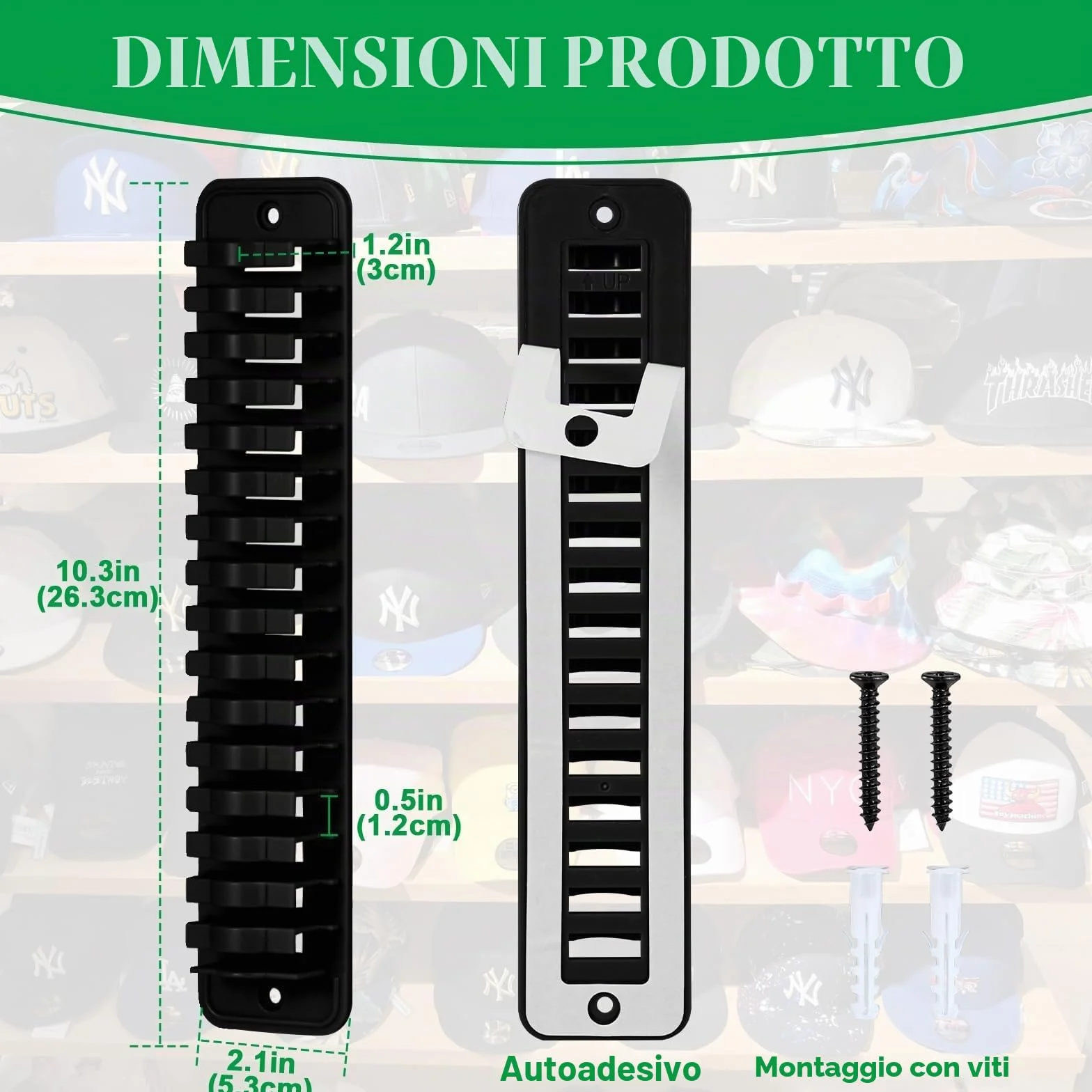 JGGDUU Porta Cappelli da Parete per Cappelli da Baseball, Espositore per Armadio, Contiene fino a 16 Cappelli, Nero