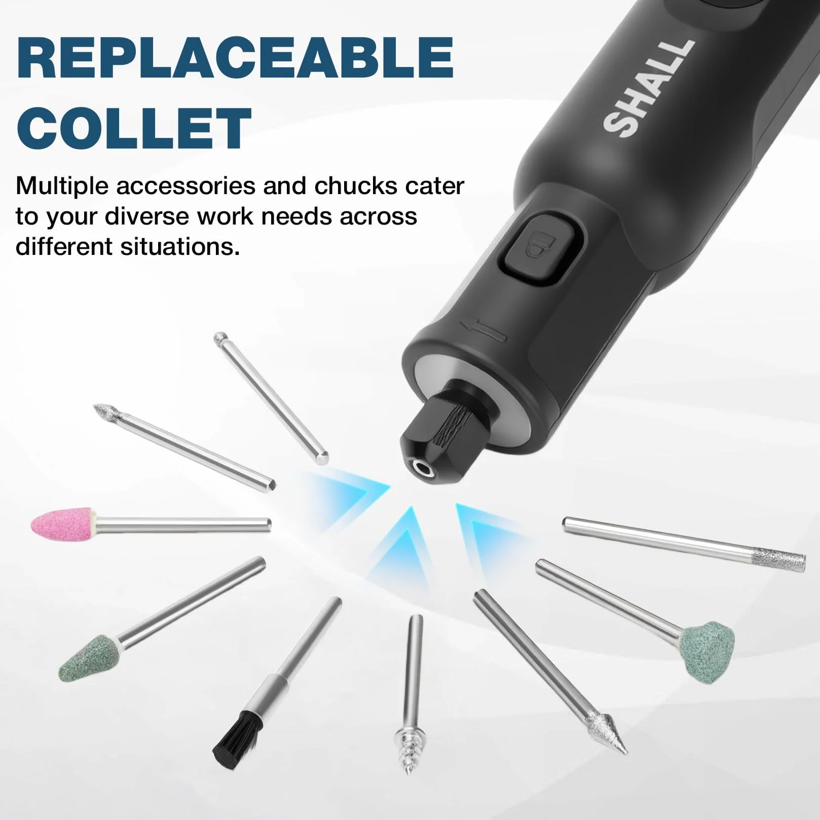 SHALL Smerigliatrice senza fili 3,7V 20000 giri/min 5 velocità Kit con 70 accessori e luce LED