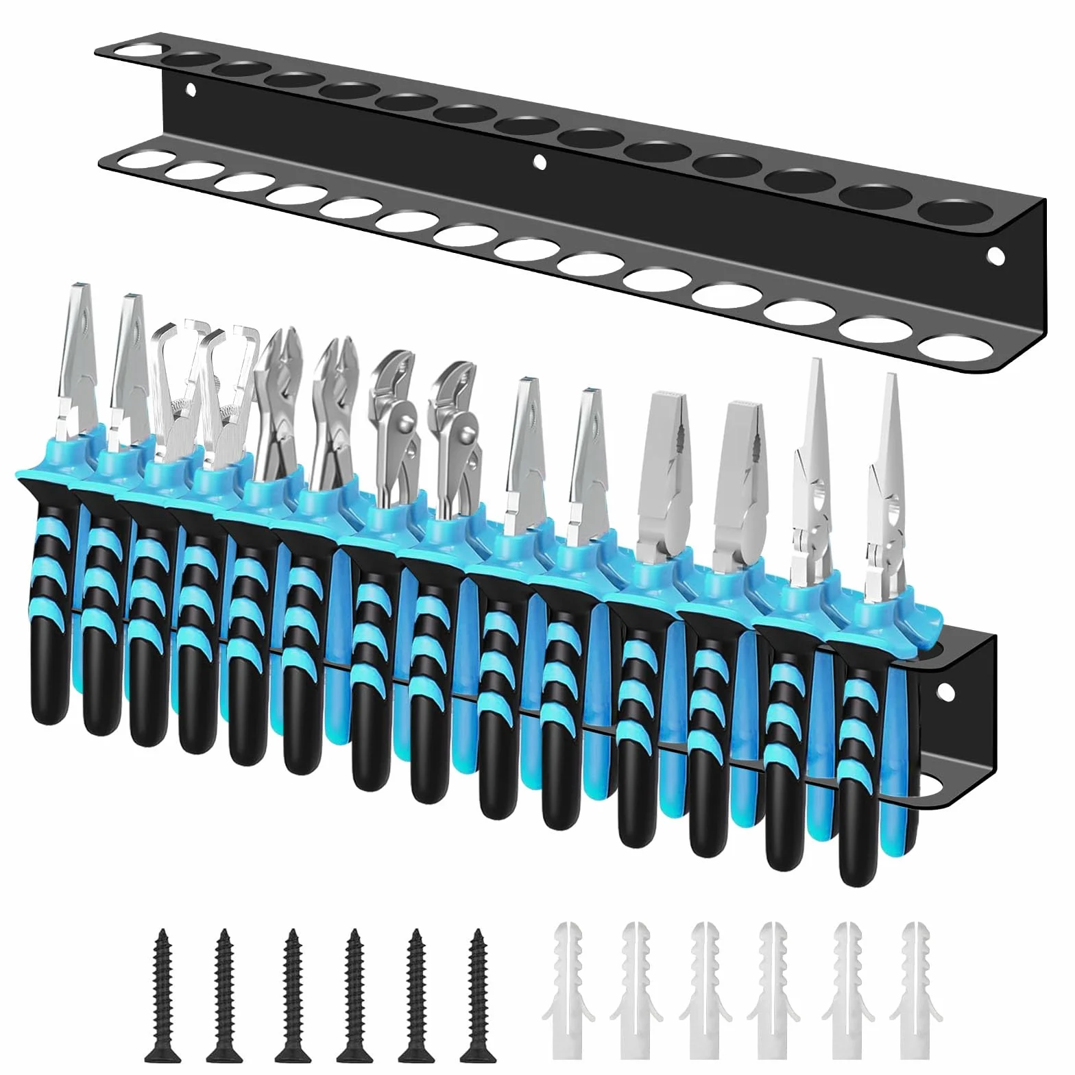 Set di 2 supporti da parete per attrezzi, montaggio rapido, salvaspazio, perfetto organizer per garage, per pinze, cacciaviti e martelli, 40 cm