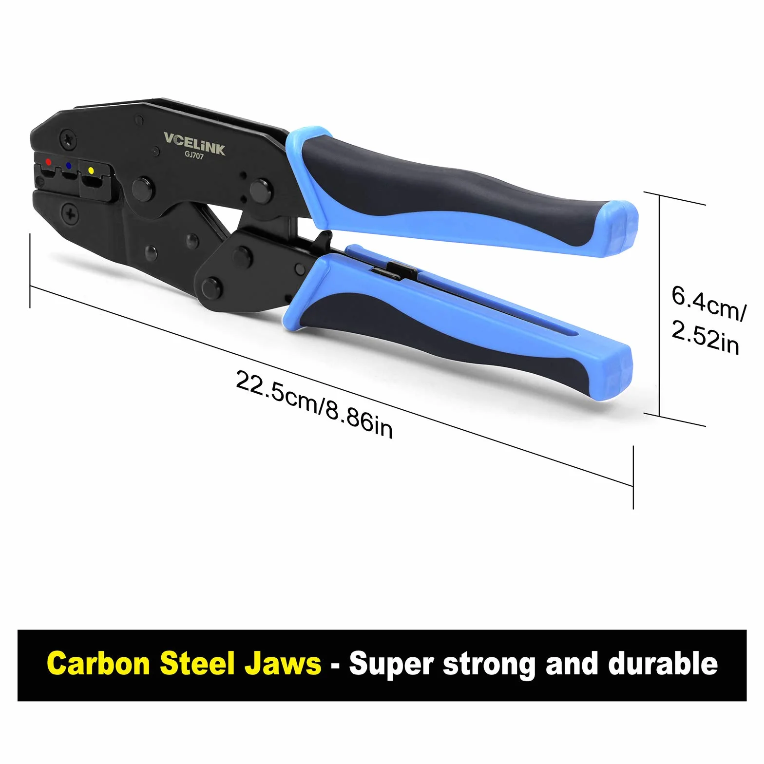 VCELINK Pinza Crimpatrice Capicorda AWG 20-10(0,5-6mm²) GJ707, Pinza Crimpatrice Faston, Pinza per crimpare terminali elettrici, Blu