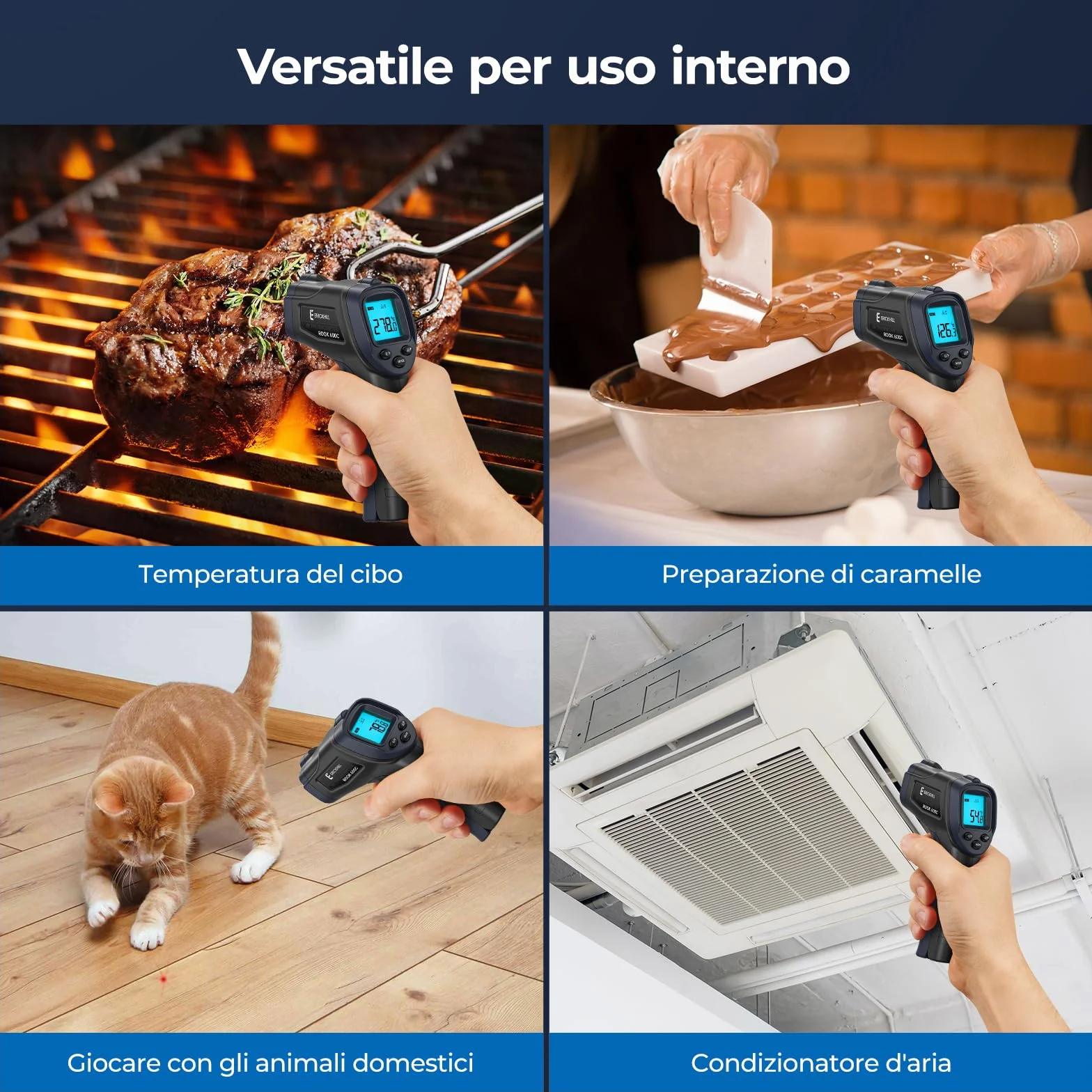 ERICKHILL 600C Termometro a infrarossi -50°C a 600°C Emissività regolabile Laser Senza Contatto LCD retroilluminato