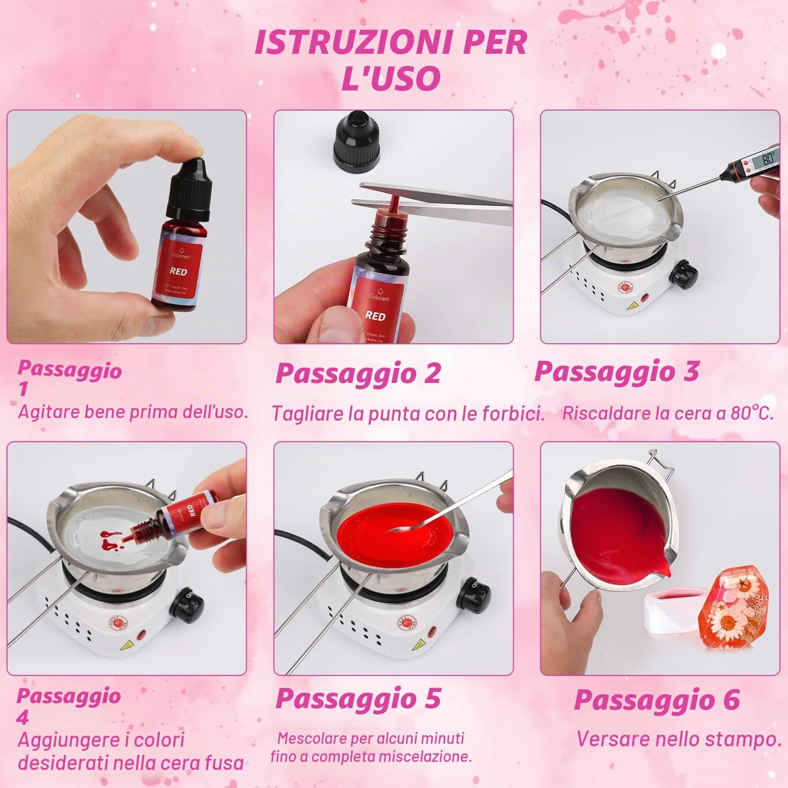 Cera per candele, 10 colori, colorante liquido, per cera di soia, api, paraffina, palma, gel