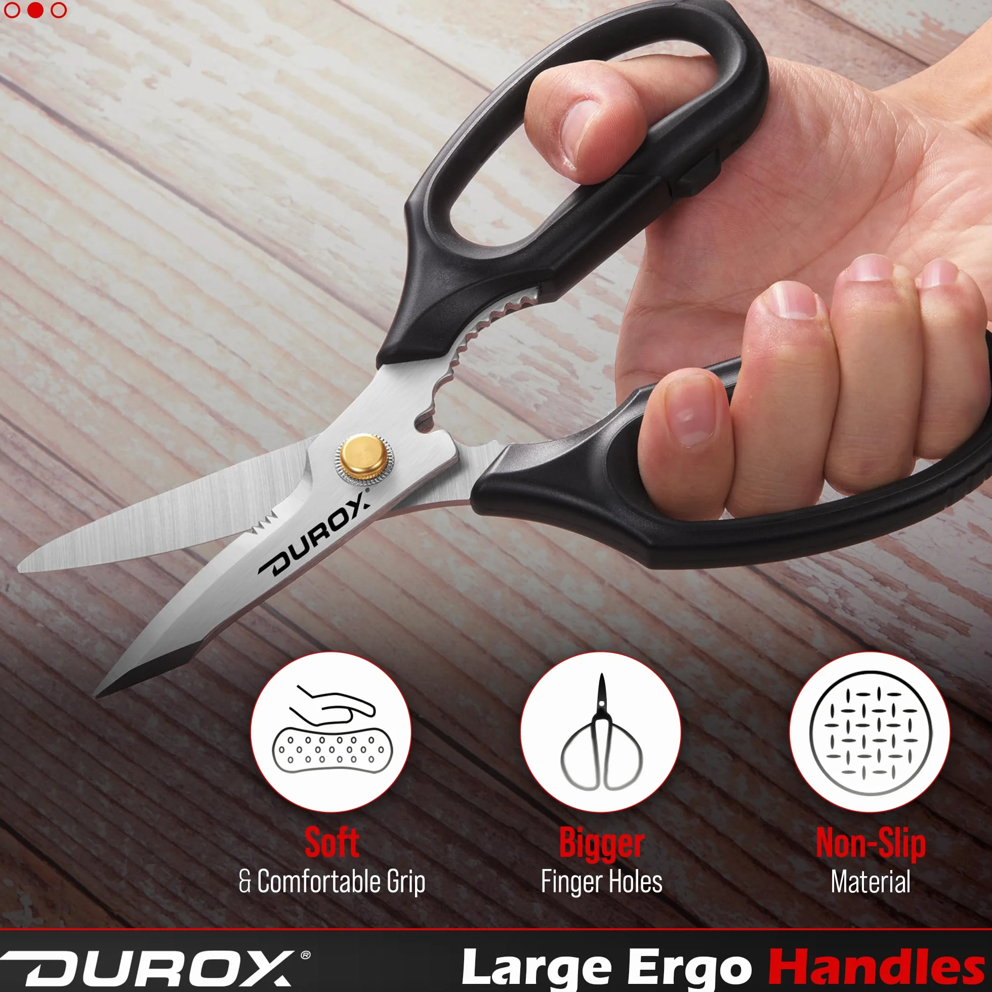 DUROX - Forbici Resistenti, Cesoie per Tappeti, Pelle e Cartone, Forbici Multiuso per Uso Professionale e Domestico, Lame in Acciaio Inox con Cappuccio Protettivo