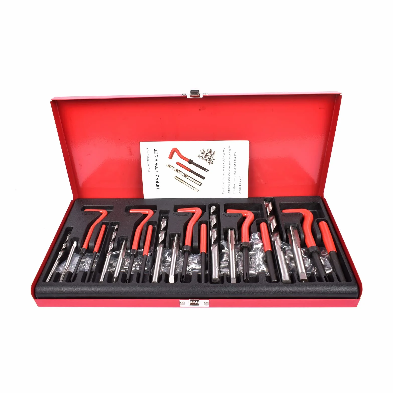 Bisenya Set di riparazione filettatura 131 pezzi, kit di riparazione filettatura M5, M6, M8, M10, M12, filettatura rossa