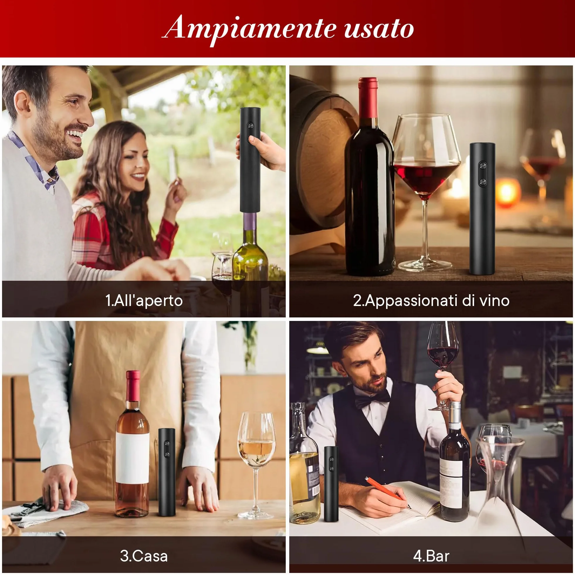 Cavatappi Elettrico per Vino，Cavatappi Elettrico Professionale Automatico, Apribottiglie Elettrico,Set Regalo Apribottiglie Elettrico 6-in-1，Set Regalo per Amanti del Vino
