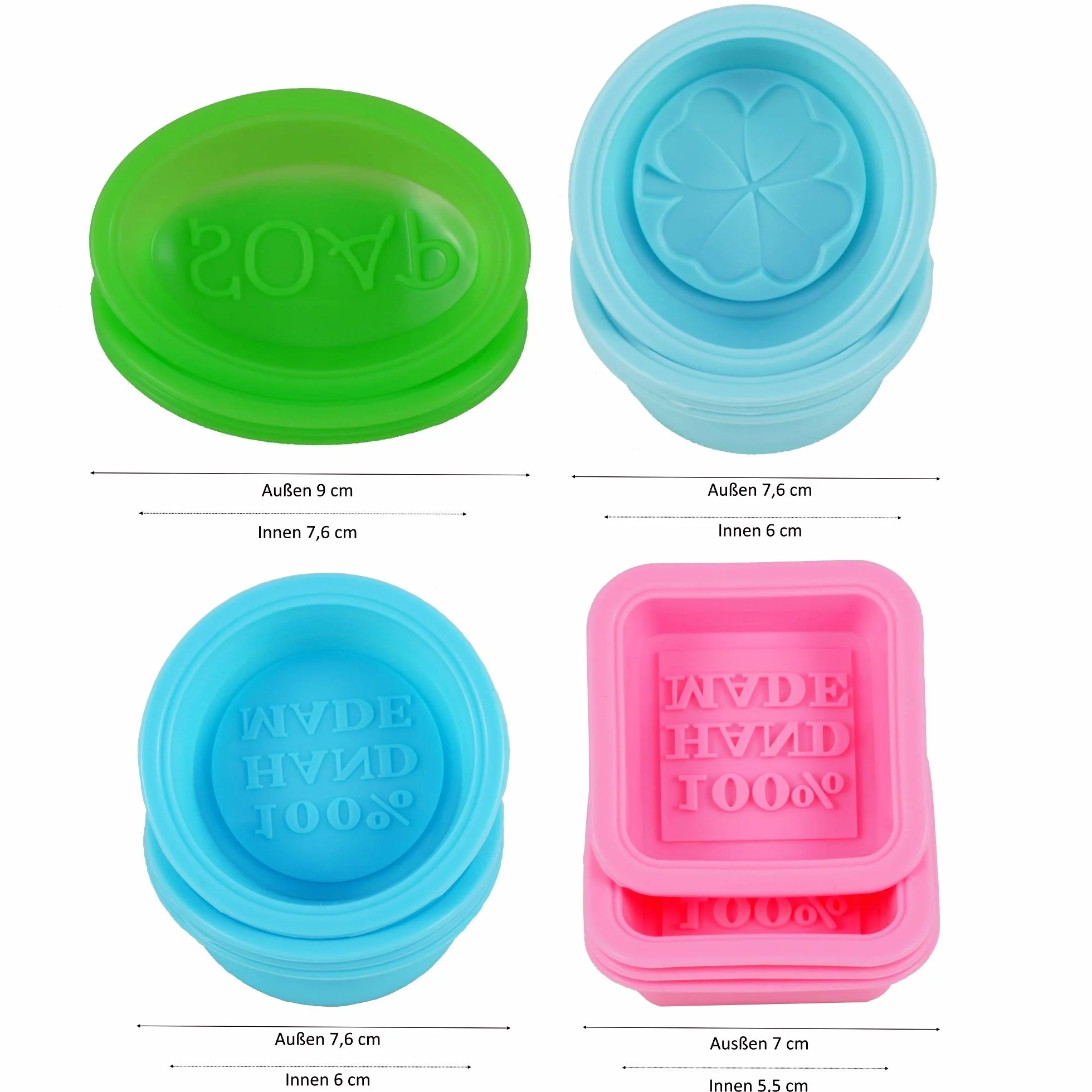 Seifenprofis - Stampo in silicone (16 pezzi) Stampo per sapone Quadrato Ovale Rotondo Fatto a mano - Stampo per sapone fai da te per bombe da bagno