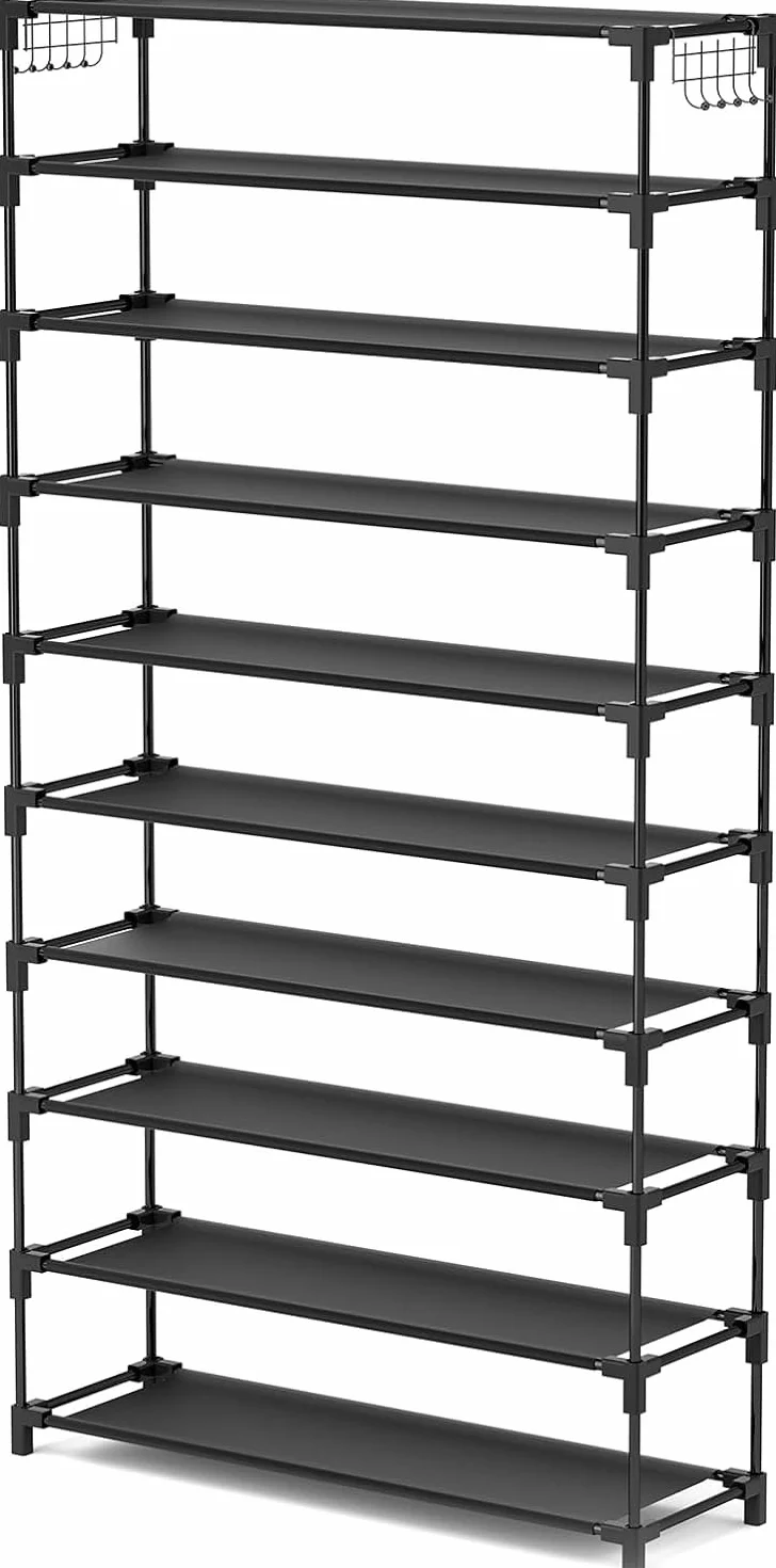 Vicye Scarpiera a 10 Ripiani, Scaffale Portascarpe in Metallo per 50 Paia di Scarpe, Scarpiera Armadio Verticale Nera, Organizzatore per Scarpe Alta per Ingresso, Soggiorno e Corridoio