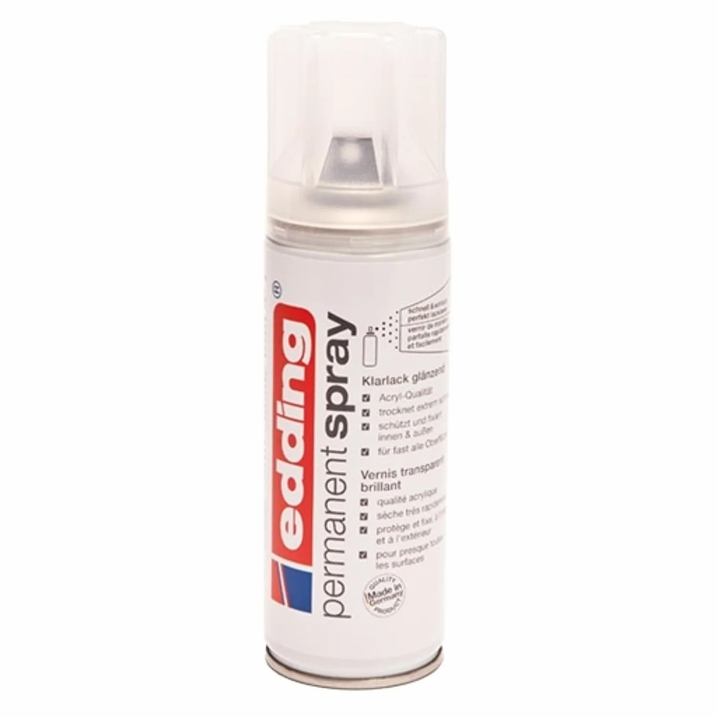edding 5200 Spray Permanente Lacca Trasparente, Transparente Lucido, 200 Ml, Vernice Acrilica Fissante Lucida, per Sigillare e Proteggere La Vernice, Smalto Acrilico Trasparente