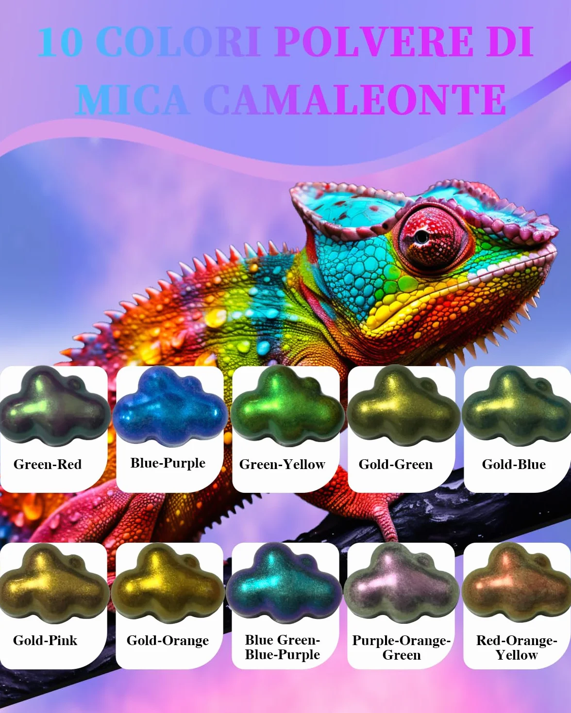 Polvere di Mica Camaleonte – 10 × 3 g Pigmenti Effetto Color Shift per Resina Epossidica, Polvere Cromata ad Alta Intensità per Tumbler, Pittura, Unghie e Progetti DIY