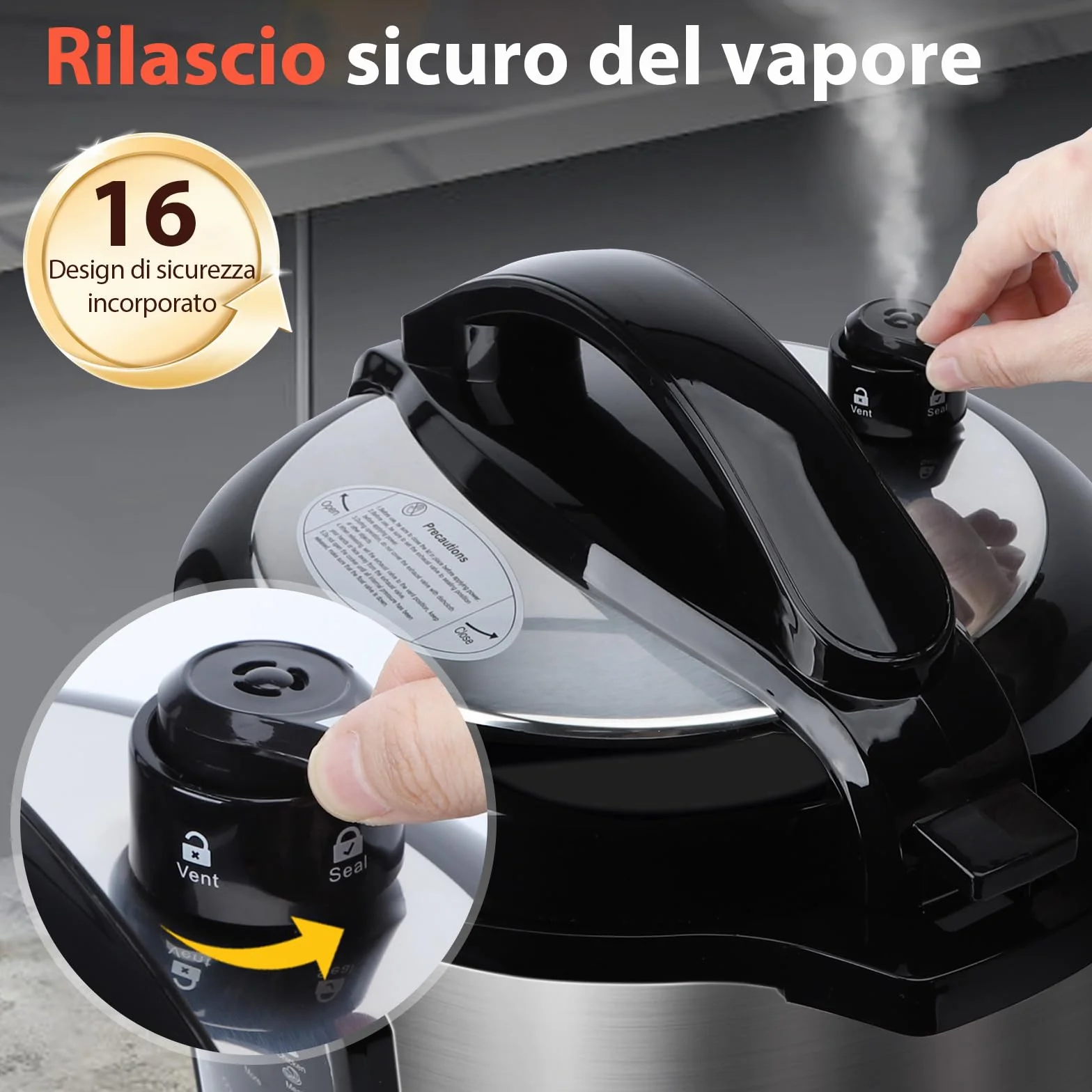 Aigostar Pentola a Pressione Elettrica 6L 1000W, 18 Programmi Automatici, 3 Livelli di Pressione Regolabili, 24H Timer, Funzione Mantieni Caldo, Display LED, Interno Antiaderente, Sliver