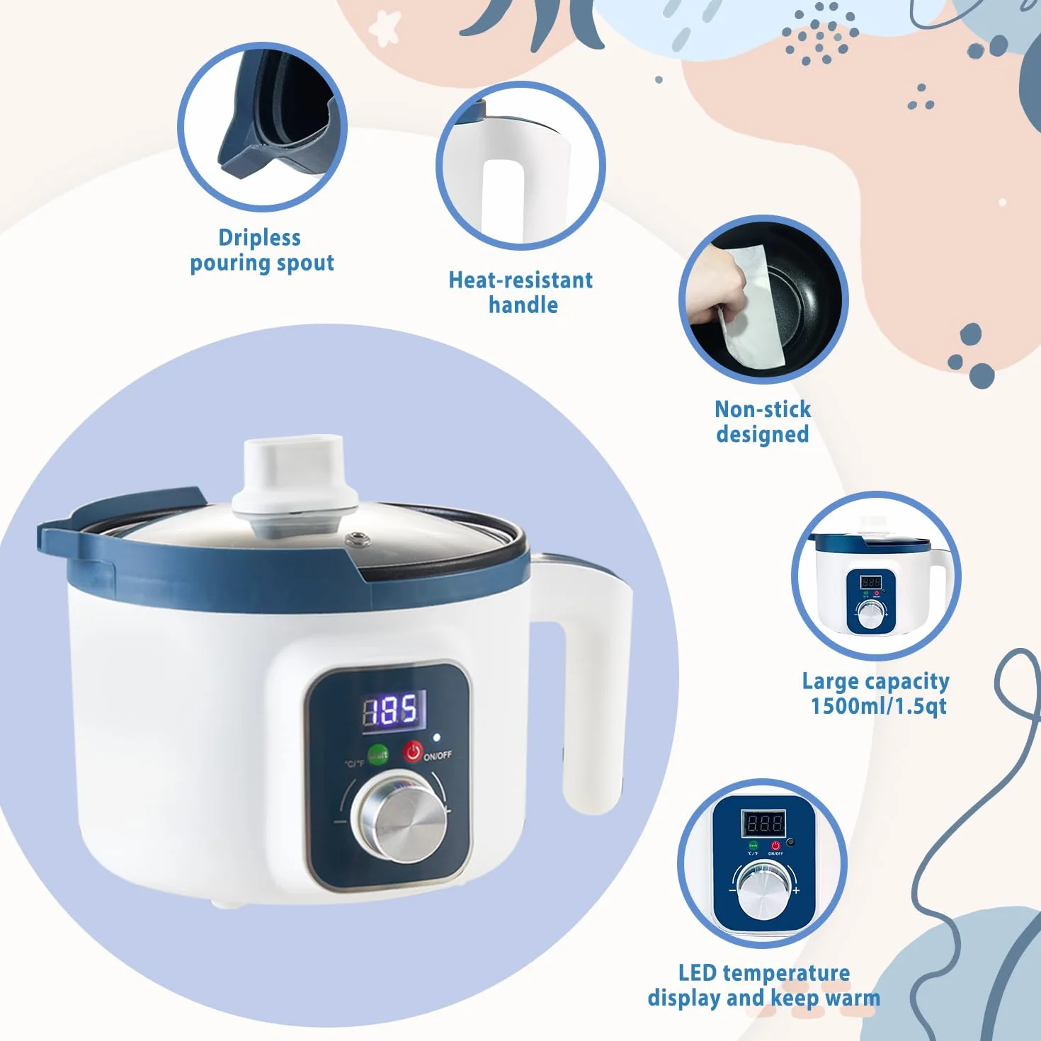 KQU sciogli cera per candele digitale per la produzione di candele con beccuccio e regolazione automatica della temperatura, pentola per sciogliere la cera elettrico per principianti