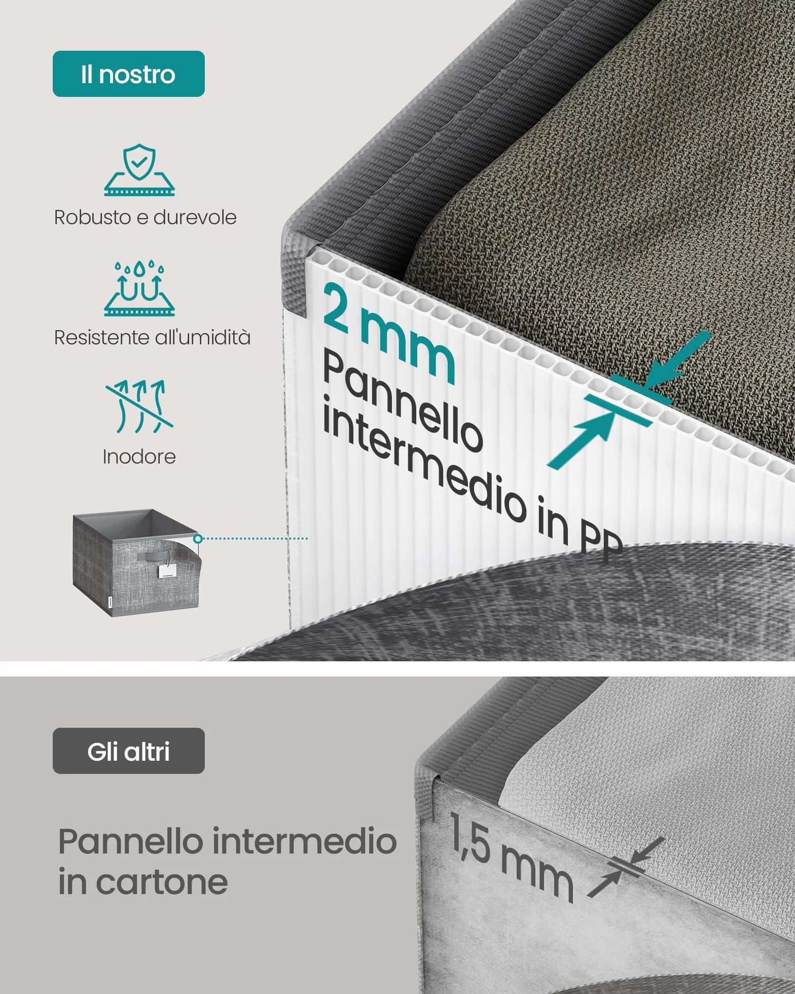 SONGMICS Scatole Portaoggetti Pieghevoli Set di 3 40 x 30 x 24 cm Organizzatori per Armadio Grigio Giunco