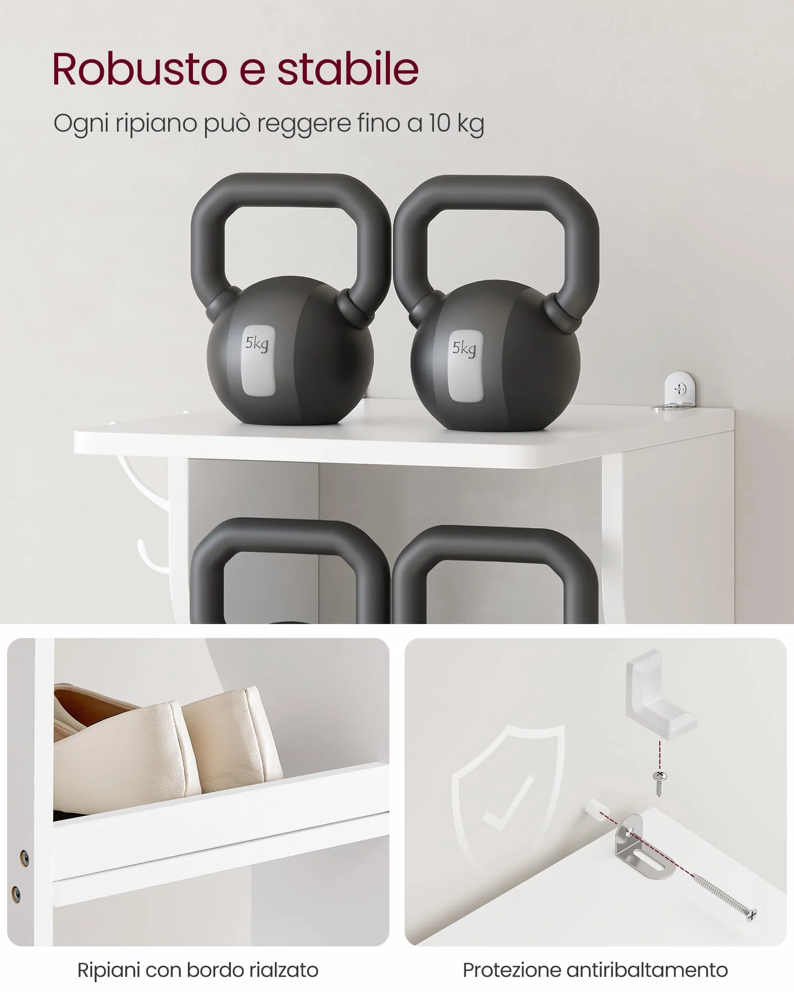 VASAGLE Scarpiera, Scaffale Portascarpe da Ingresso a 7 Livelli, Scarpiera Stretta, per Corridoio, Angolo, Cabina Armadio, Bianco LBS200T14