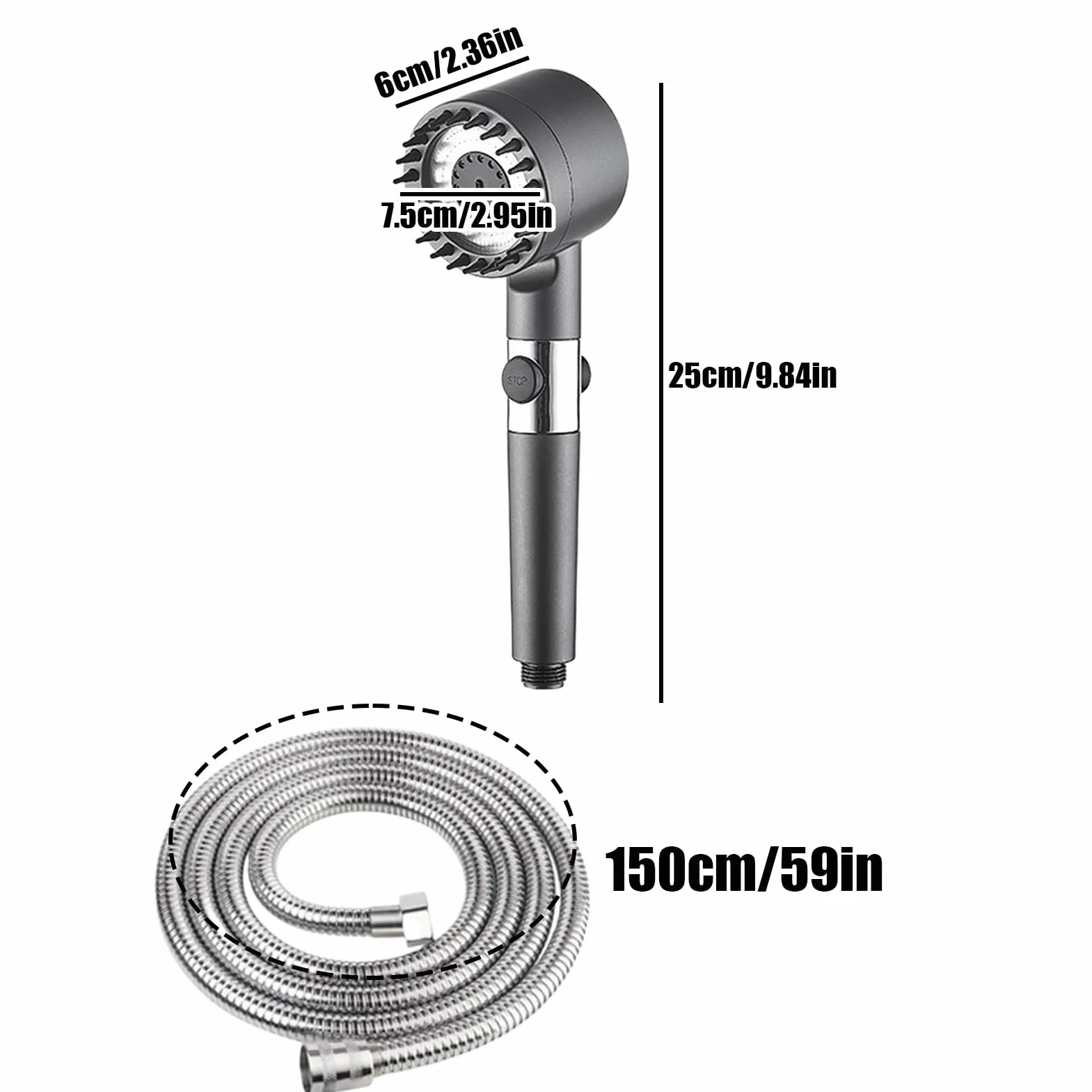 Soffione doccia ad alta pressione, soffione doccia ad alta pressione, 3 modalità di spruzzo, soffione doccia ad alta pressione, massaggio in silicone London, con per tubo
