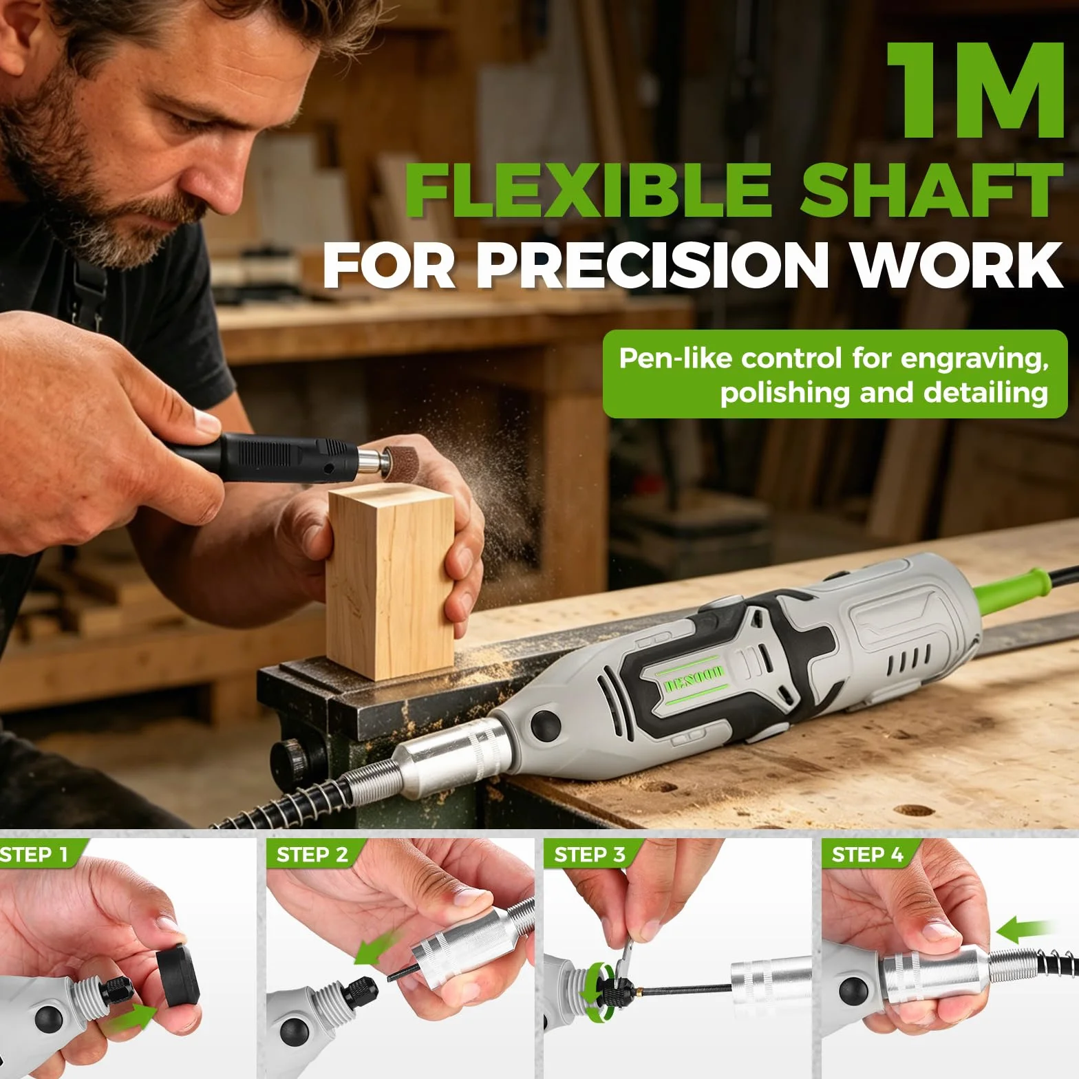 DESOON Utensile Multifunzione 170W, 145 Accessori, 6 Velocità 10000-38000 RPM, Mini Trapano Elettrico Rotante, Mandrino 3.2mm