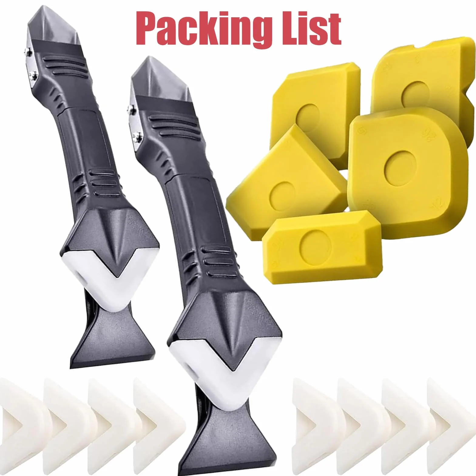 Set di utensili per la rimozione del silicone, 15 pezzi, con pastiglie in silicone intercambiabili, ugelli di tenuta per cucina, bagno, pavimento, lavandino, finestre