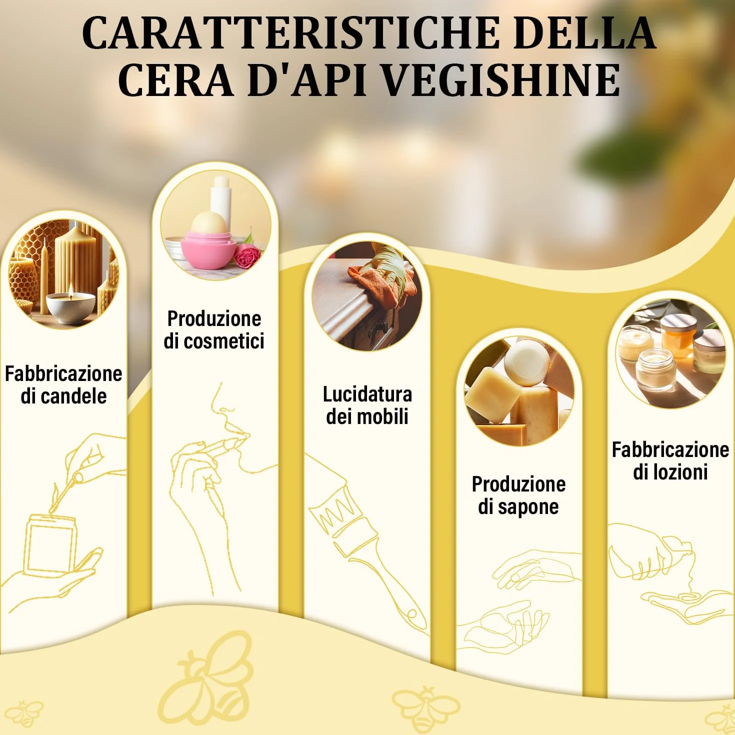 Cera D'api Gialla Biologica 200G, Cera D'api Gialla Pura e Naturale al 100% per La Cura Della Pelle Fai Da Te, Balsamo per Labbra, Smalto, Lozione, Sapone e Accessori per La Fabbricazione di Candele