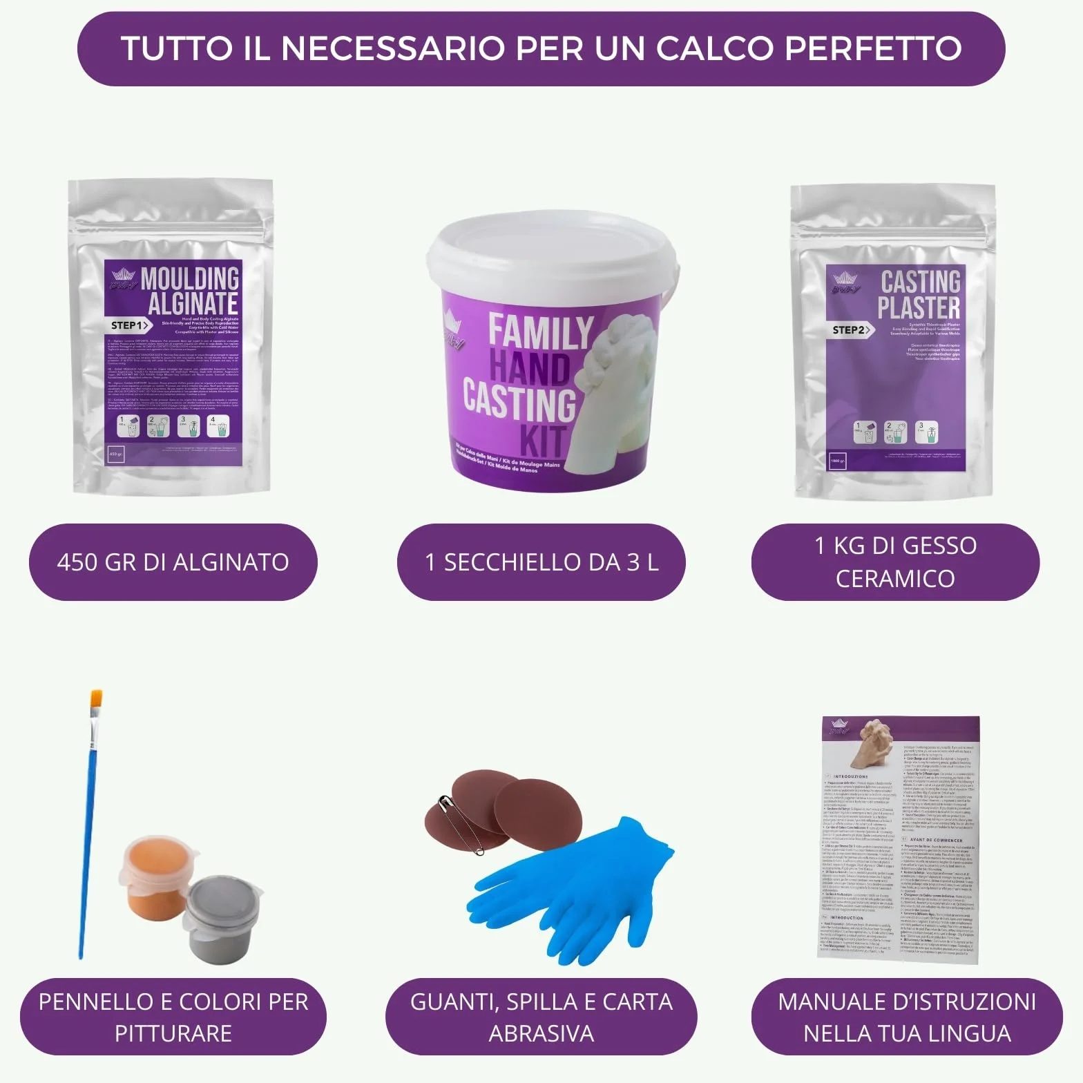 BWAY Calco Mani Coppia - Regali Natale Originali - Calco Mani con Gesso per Stampi e Alginato - Idee Regalo per Coppie, Fidanzati e Famiglie - Regalo per San Valentino e Anniversari