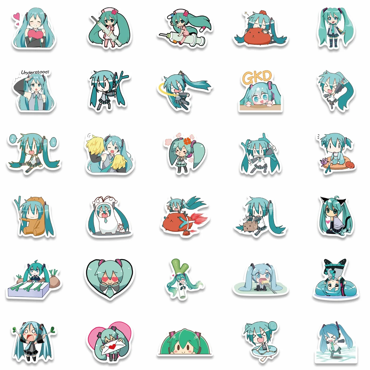 65 pezzi simpatici Hatsune Miku adesivi in ​​vinile per bottiglie d'acqua, bagagli, skateboard, paraurti, album, tazza, regalo adesivo per bambini, adolescenti, adulti