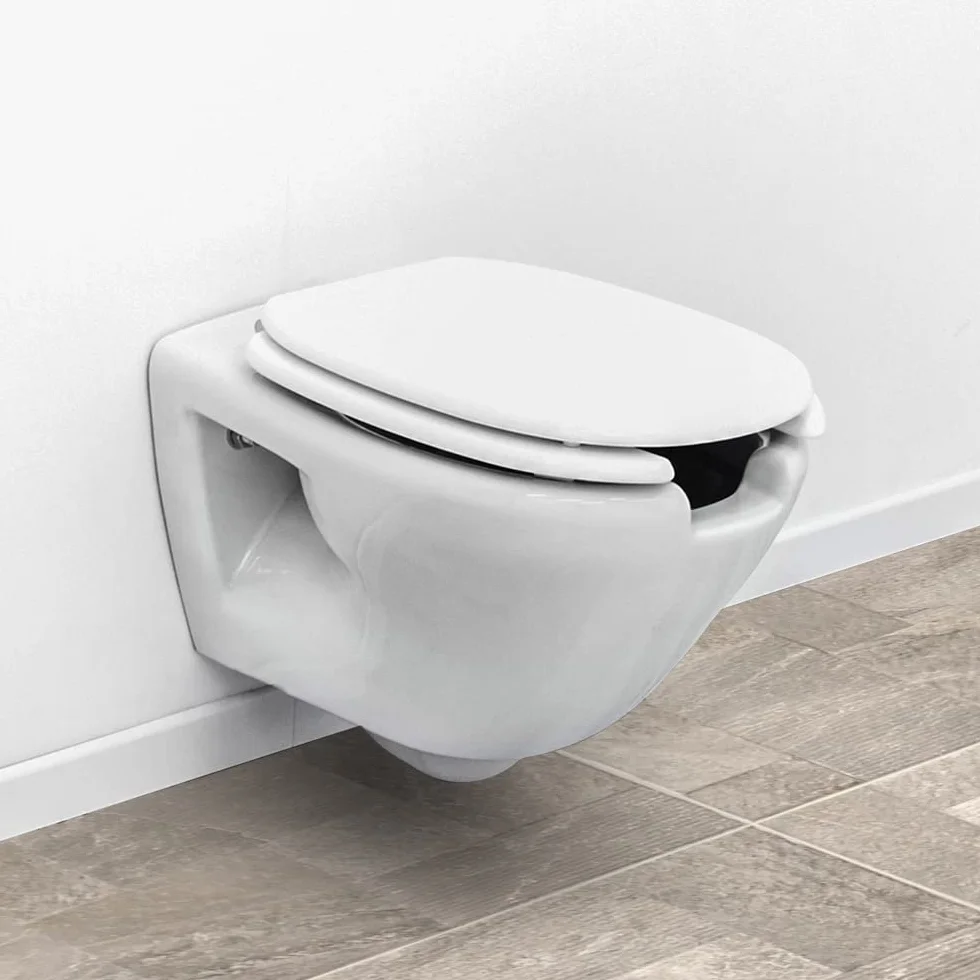 WC sospeso per disabili con apertura frontale, H. 37 cm, design ergonomico in ceramica bianca lucida