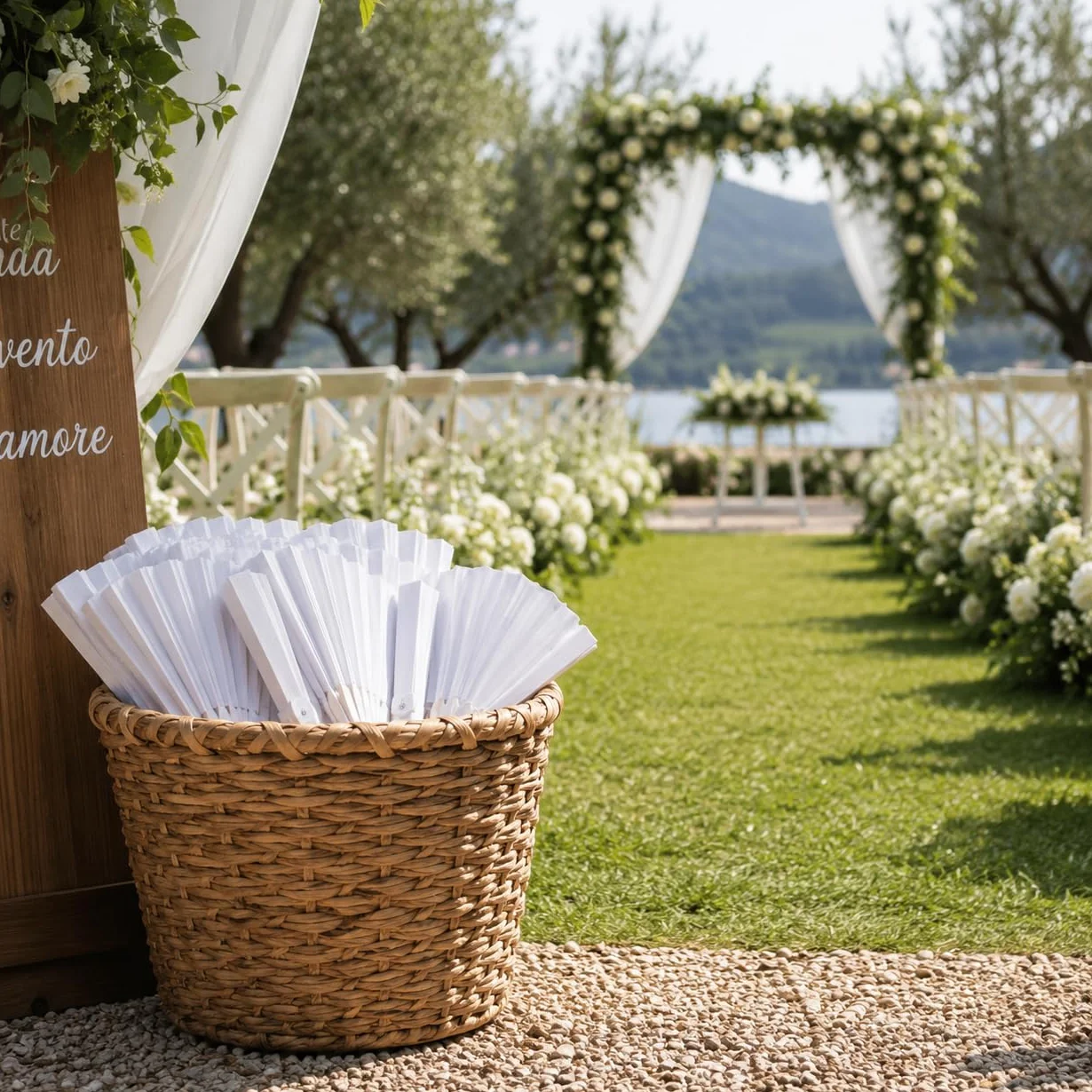 Set 60 VENTAGLI VENTAGLIO Bianco per Matrimonio Wedding Gadget Sposa Chiesa