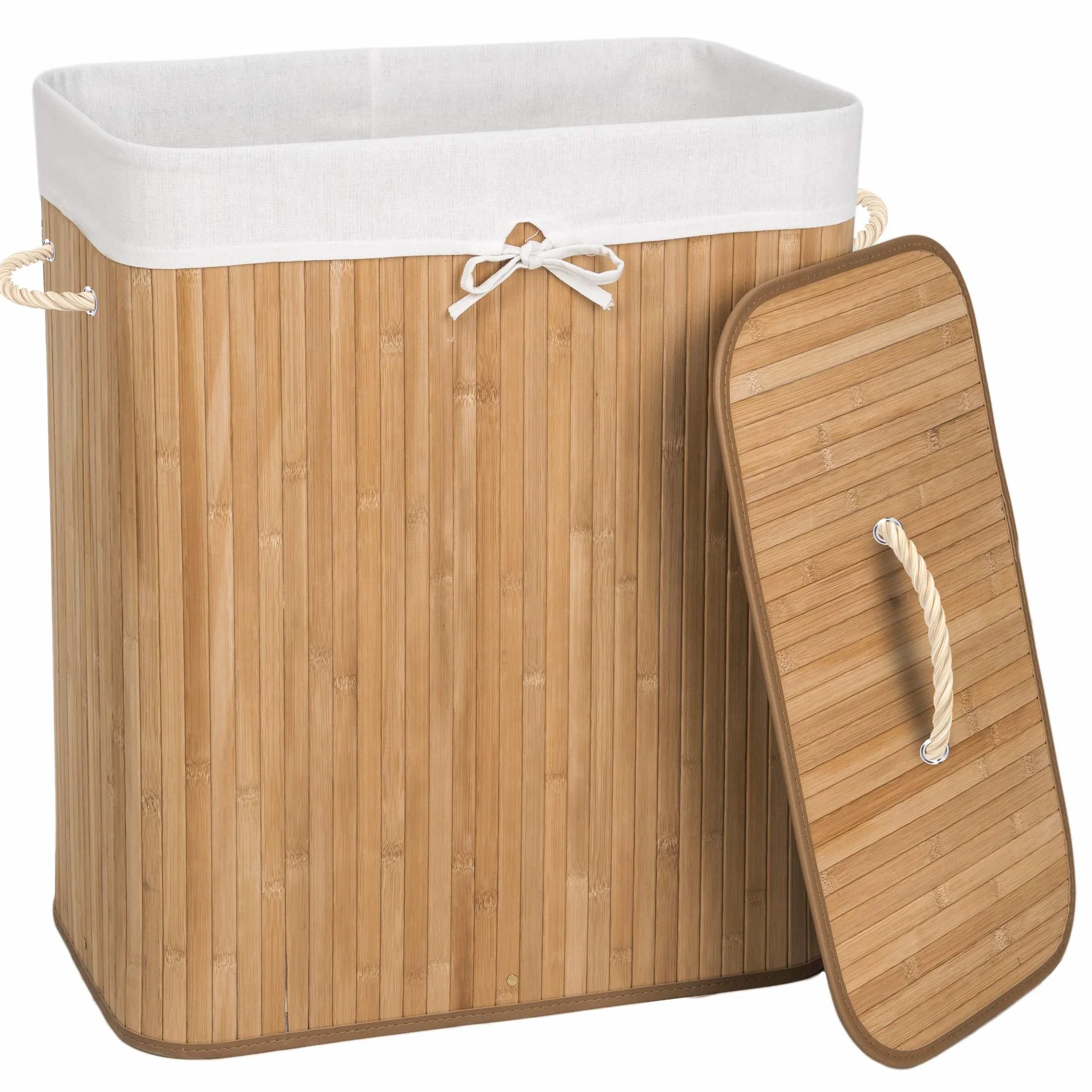 tectake® Cesto Portabiancheria, Sacco Rimovibile Lavabile, Porta Panni Sporchi Salvaspazio, Cestino Bagno, Cesto Biancheria Sporca, Grande Capienza, Design Pratico, Bambù - 100 L - Marrone