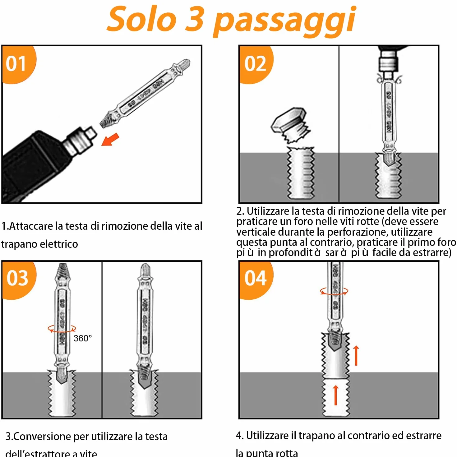 6 Pcs Estrattori Viti Danneggiate, Estrattore Viti Spanate, Dispositivo Di Rimozione Bullone Rotto In Acciaio H.S.S 4341# per Danneggiati/Spellati