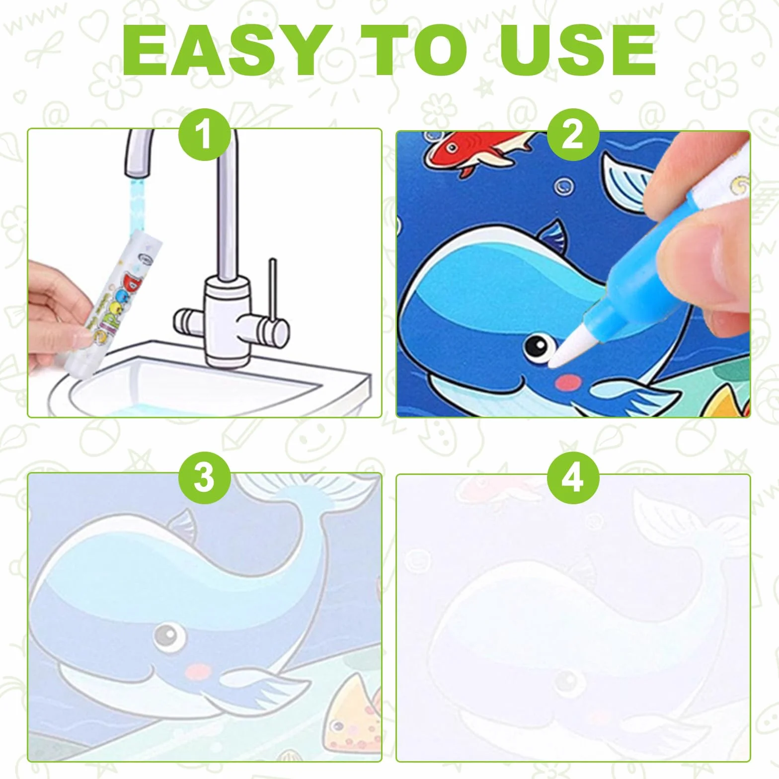 Foonary 4 libri da colorare ad acqua riutilizzabili con penna