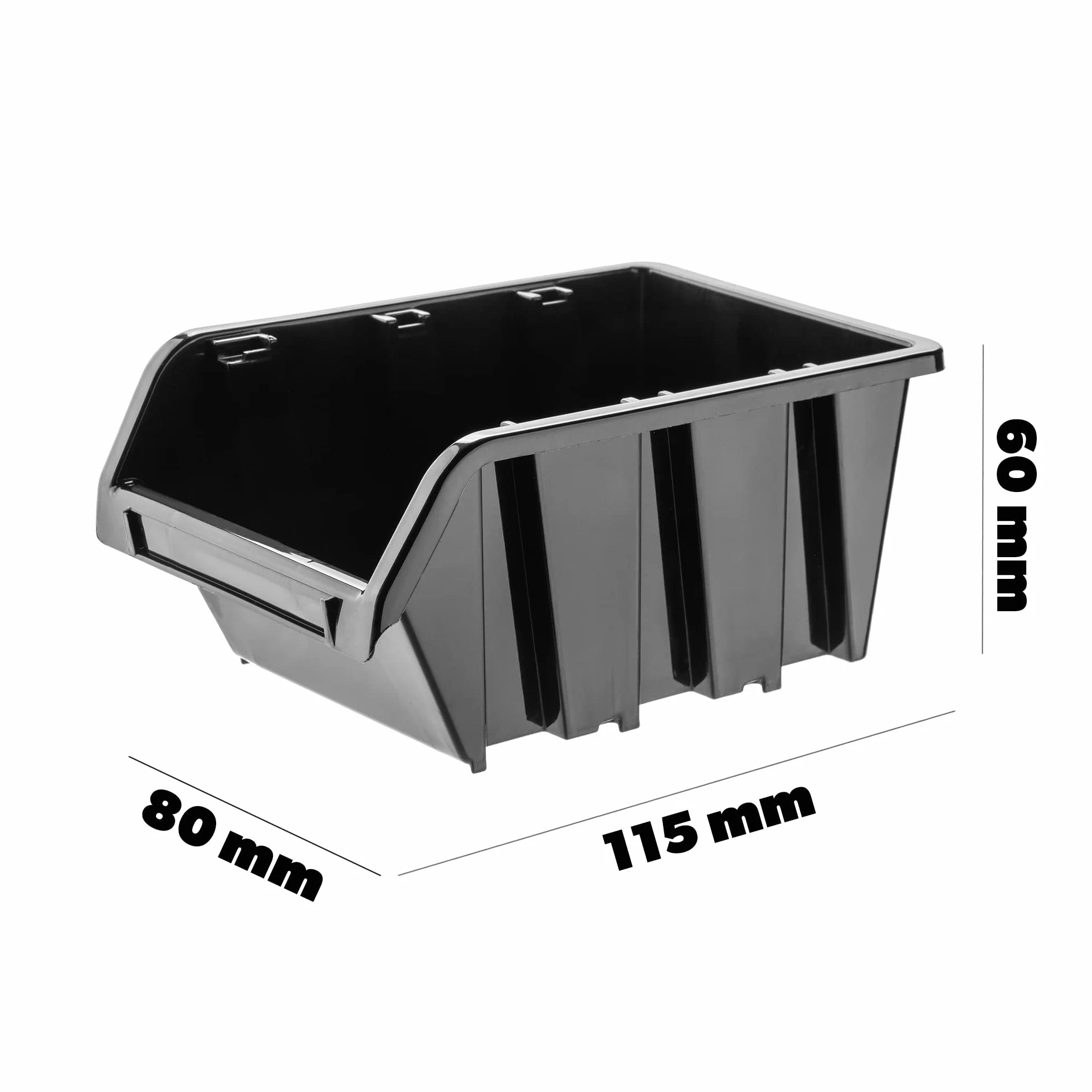 KADAX Contenitori Impilabili da Parete, Cassette in Plastica per Minuteria, 115 x 80 mm, Nero (10 szt.)