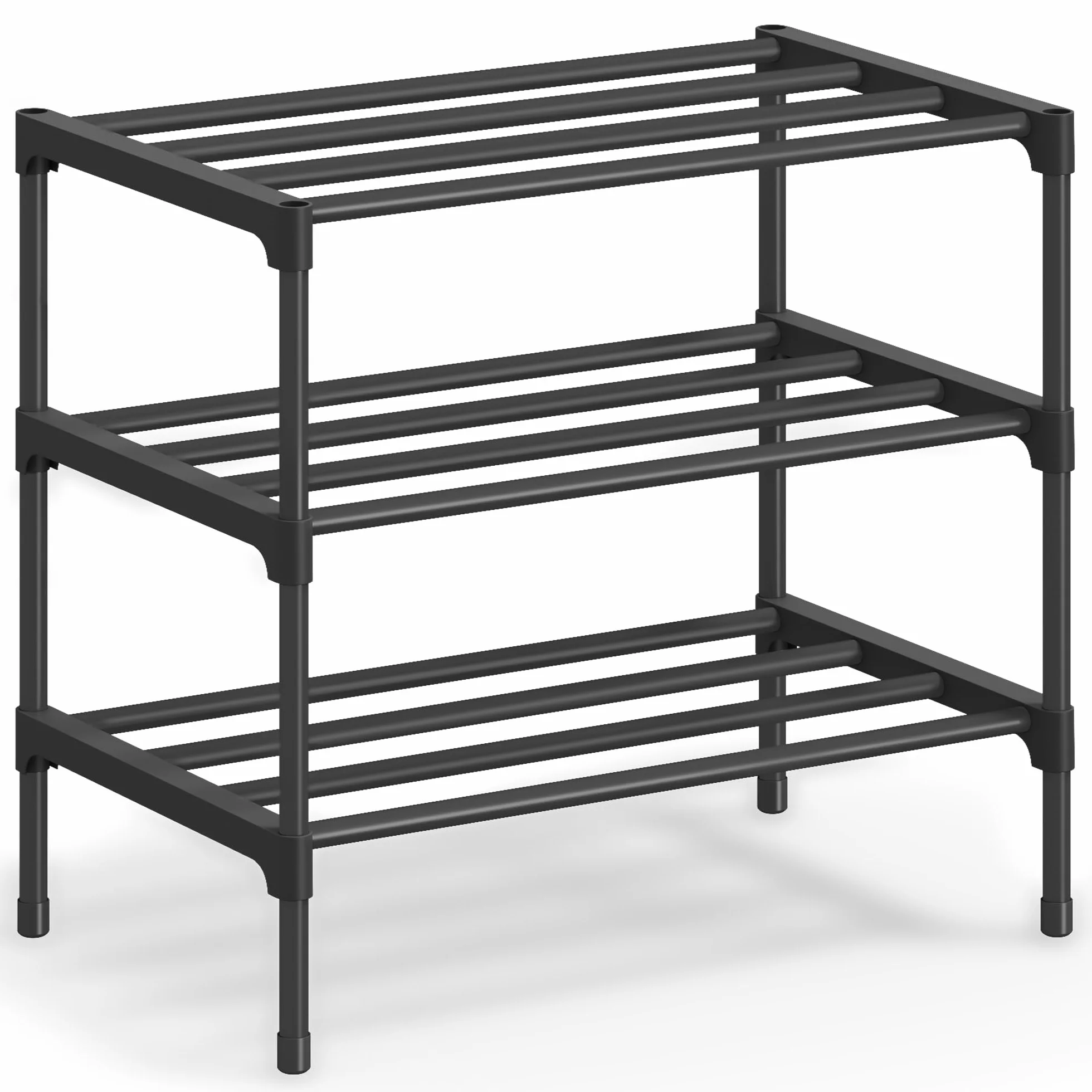 SONGMICS Scarpiera, 3 Ripiani, Scarpiera Ingresso Slim, Organizer per Scarpe, Metallo, Soggiorno Armadio, Impilabile, 30 x 45 x 48,5 cm, Nero LSA113BH01