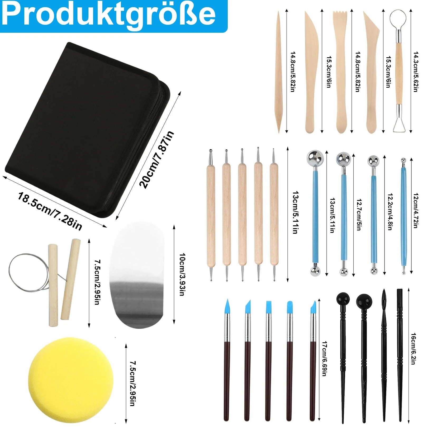 27 Pz Strumenti per Modellare Argilla, Kit Attrezzi da Lavoro, Set di Strumenti per Ceramica e Modellismo, Outils Poterie, Accessori per Artisti e Principianti, con Borsa per Riporre