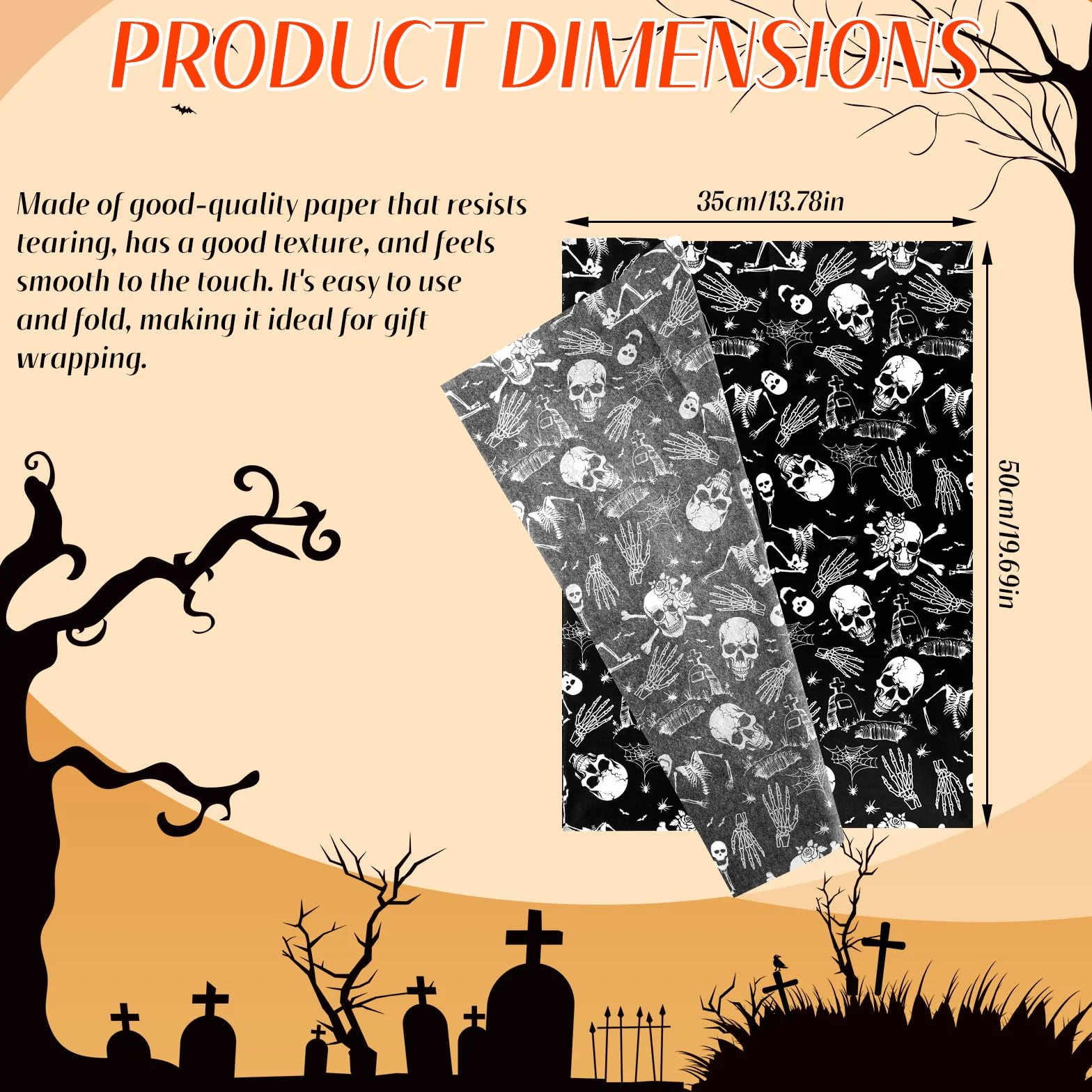 30pz Carta Velina di Halloween, 50x35cm Carta da Regalo con Motivo a Teschio Cartas Velina Pieghevole per Decorazioni per Feste di Halloween