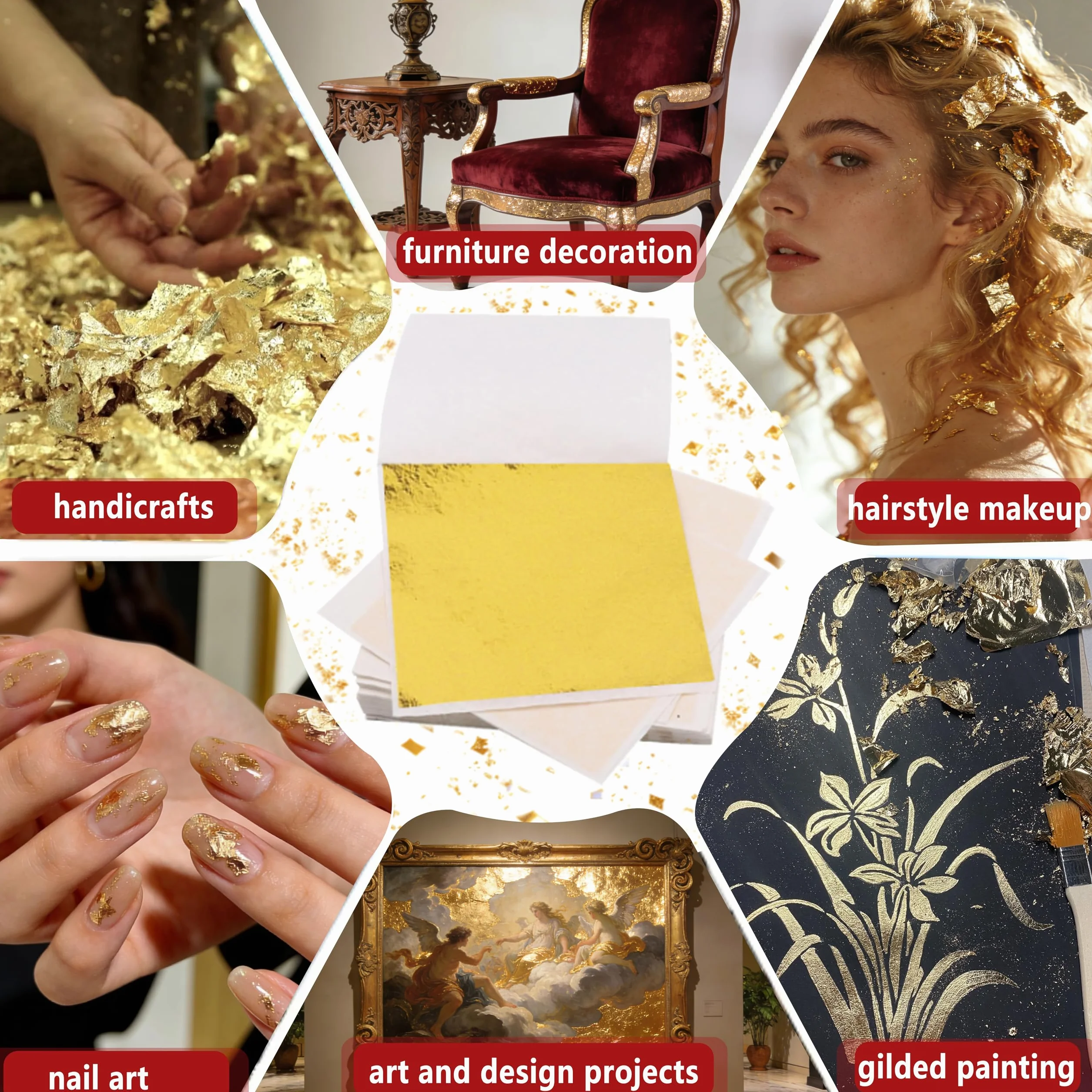 300 Pezzi Fogli di Foglia Oro, Foglia d'oro Lamina 8 x 8,5 cm, Foglie Imitazione Decorazione per Fai da Te, Decorazioni, Unghie,Doratura, Pittura Artistica e Artigianali
