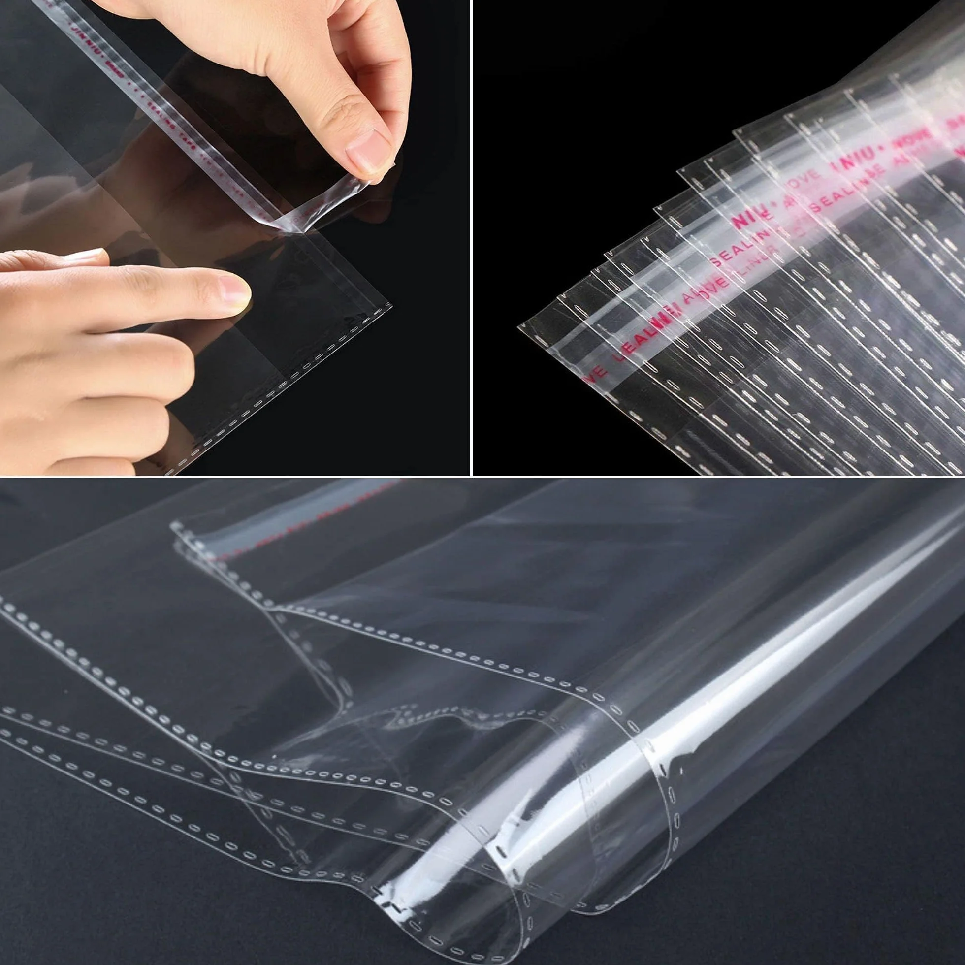 Buste Trasparenti Adesivo 100 Pezzi 30x46cm Sacchetti in Cellophan Autoadesivi 50µm Sacchettini Cellophane OPP Plastica con Abbigliamento per T-shirt Pantaloni A3 A4 (6 Misure a Scelta)