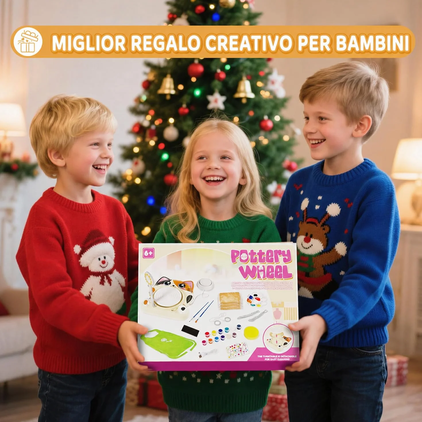 Tornio per Ceramica per Bambini - Kit Completo per Ceramica per Principianti, Set Creativo 6+ Anni con 3x Argilla ad Asciugatura all'Aria, Kit Ceramica fai da te Regalo Pasqua per Ragazzi e Ragazze