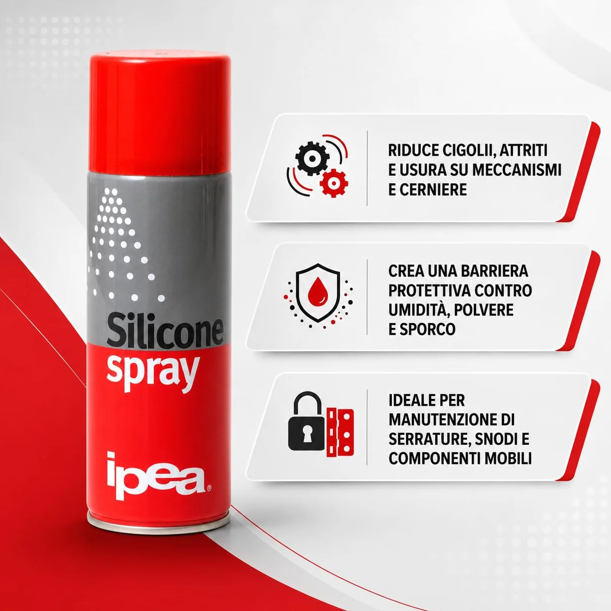 IPEA Spray al Silicone Lubrificante Protettivo Antiadesivo 400 ml 800 ml Bomboletta Spray Multiuso Incolore per Metallo Gomma Plastica Legno Tessuti Elettrodomestici