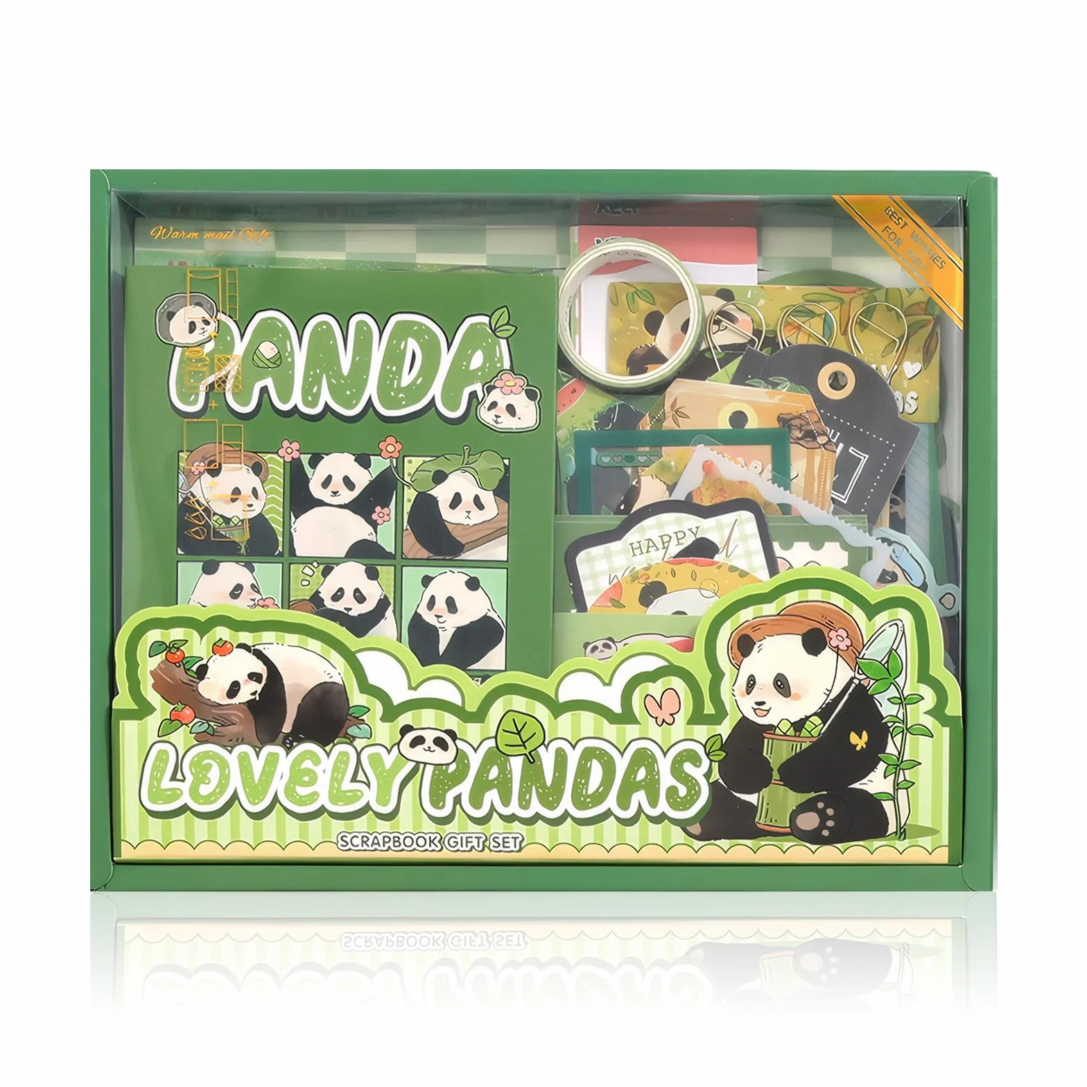 SAVOSWEET Kit Scrapbooking Completo, Panda Set di Accessori per Scrapbook Estetico Bullet Journal, Set Fai Da Te con Quaderno A6, Nastro Washi, Adesivi, Carta Decorativa, Blocco Note, Biglie