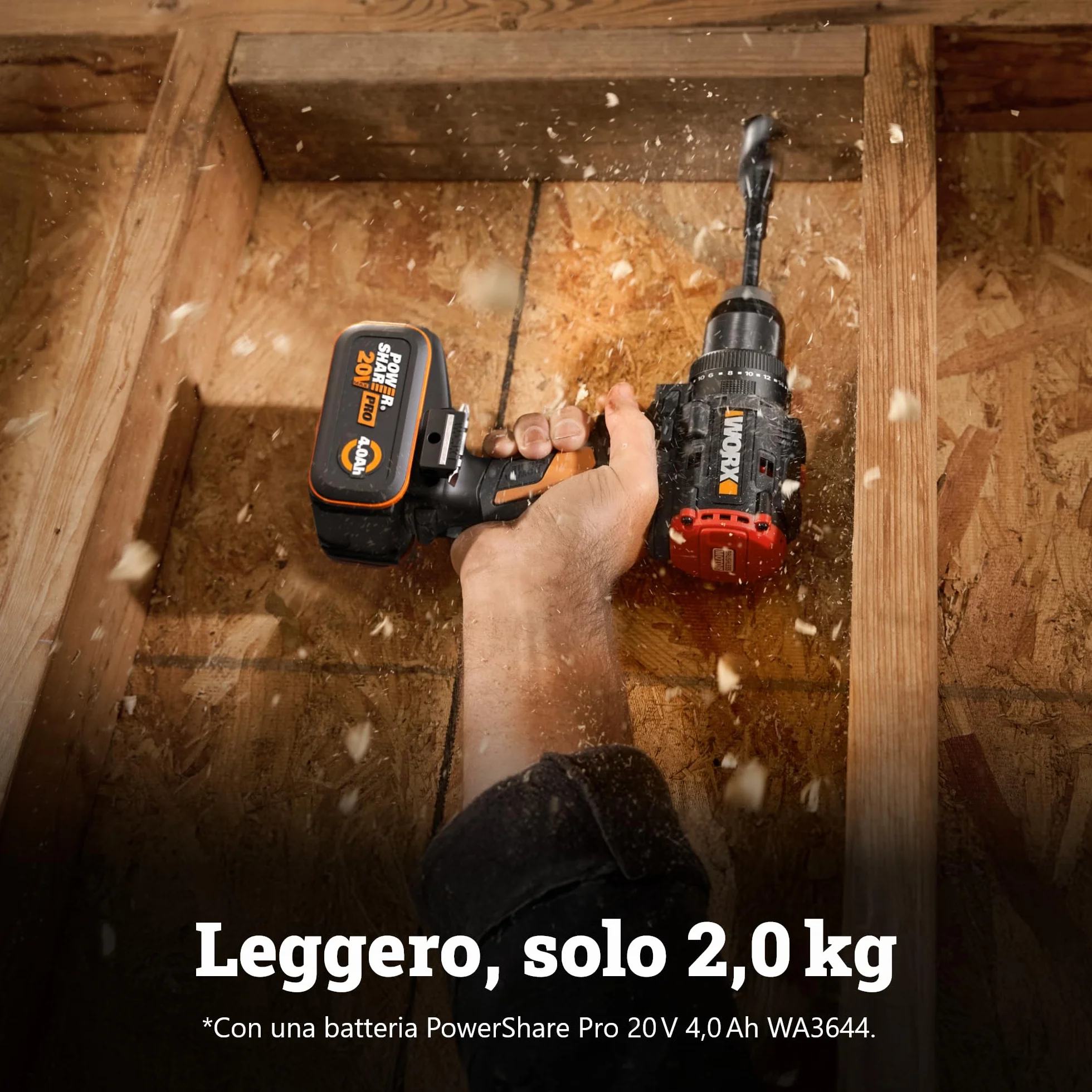 WORX WX356.9 - Trapano avvitatore a percussione a batteria, 20 V, coppia 85 Nm, motore brushless, compatto e leggero, foratura e viti rapide, senza batteria e caricatore