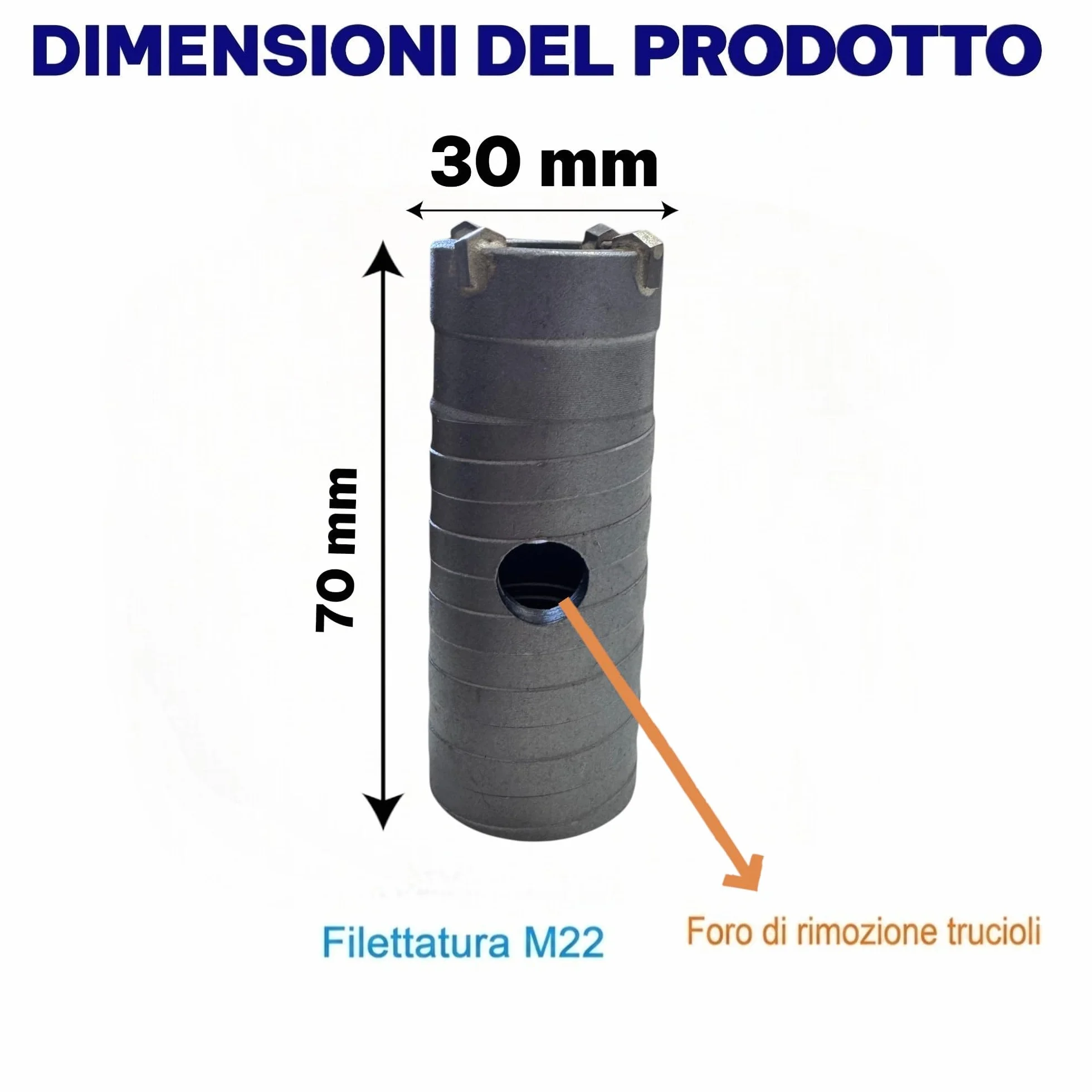 opolenashop Carotatrice a Tazza Ø30 mm per Muratura, Cemento, Calcestruzzo e Pietra – Corona per Trapano con Filettatura M22, Compatibile con Aste SDS Plus e SDS Max per Impianti e Ristrutturazioni