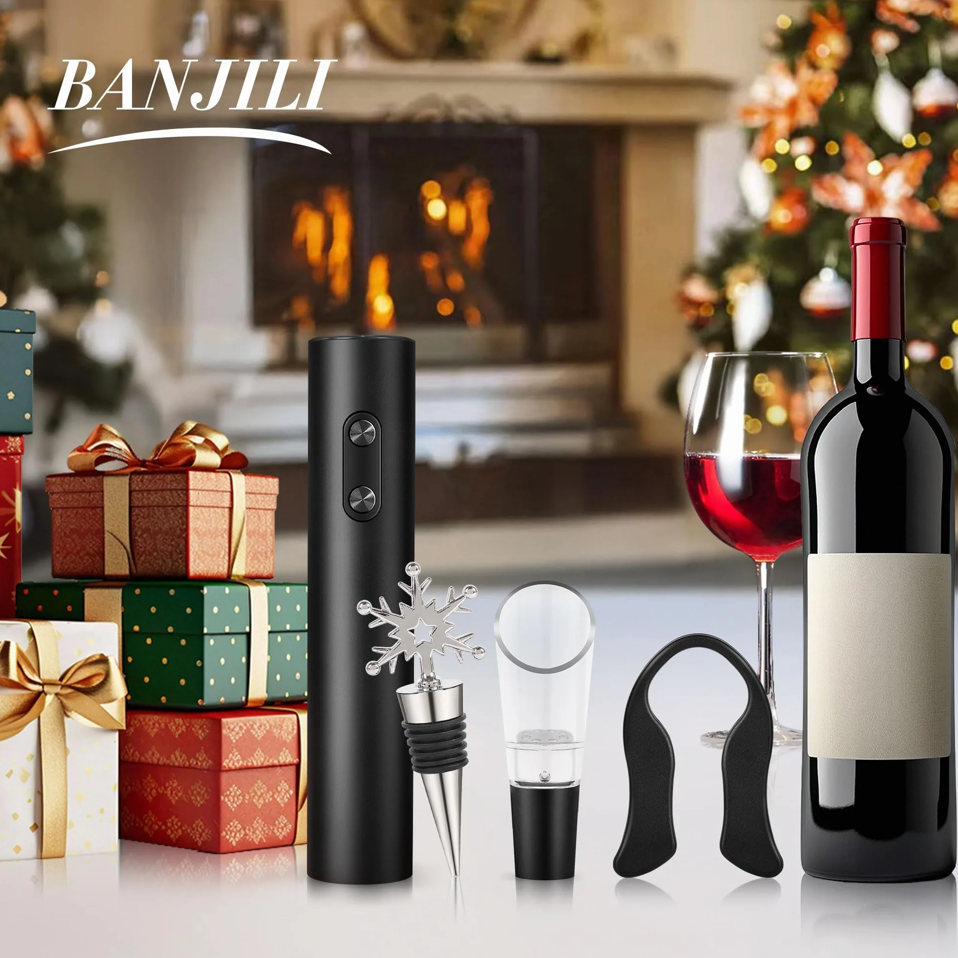 Cavatappi Elettrico per Vino，Cavatappi Elettrico Professionale Automatico, Apribottiglie Elettrico,Set Regalo Apribottiglie Elettrico 6-in-1，Set Regalo per Amanti del Vino
