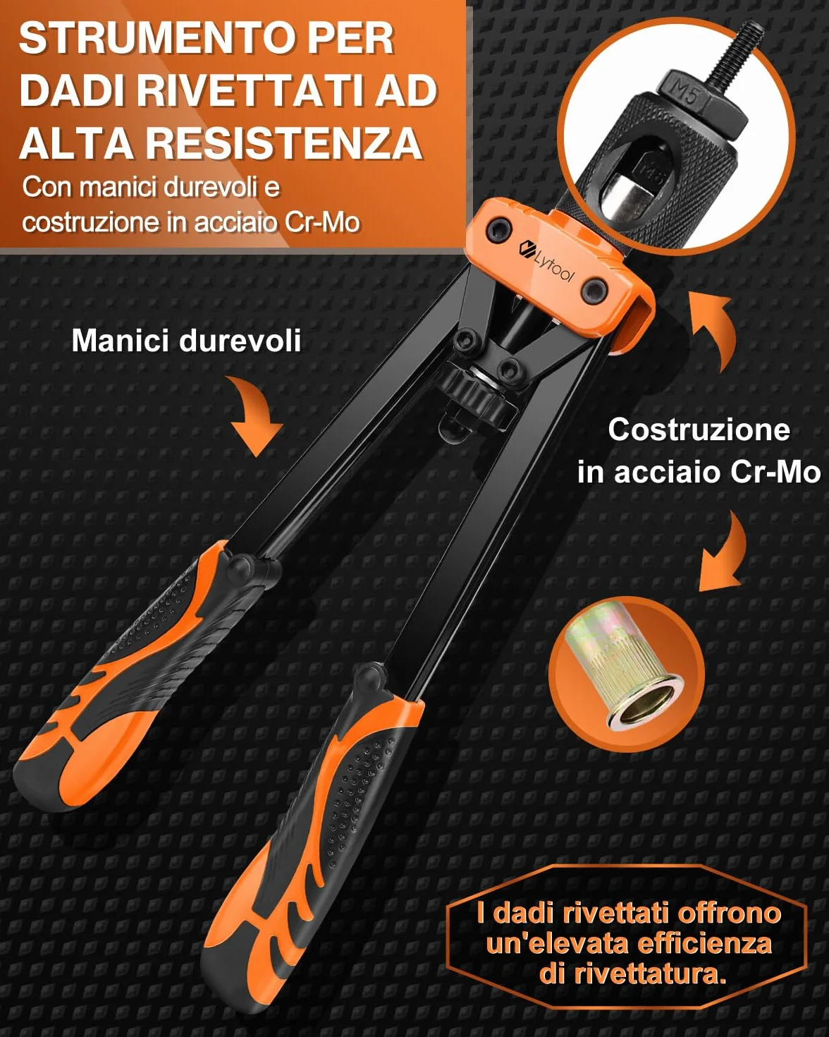 Lytool Rivettatrice per Inserti Filettati 14", Manuale 6 Mandrini M3-M10, Custodia