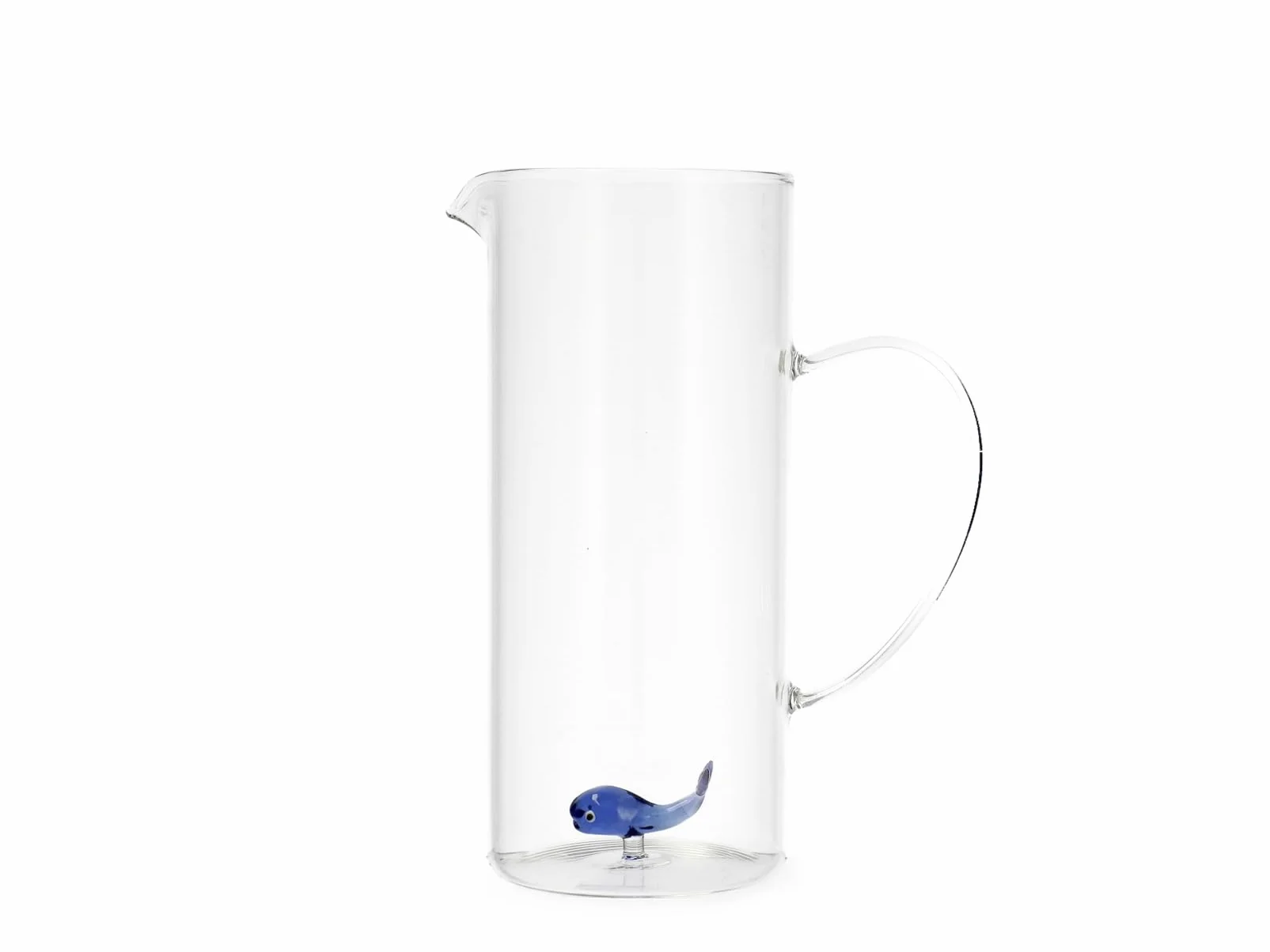 H&H Caraffa in Vetro Borosilicato 1,5 L con Balena Blu Decorativa Interna, Design Marino, Lavastoviglie