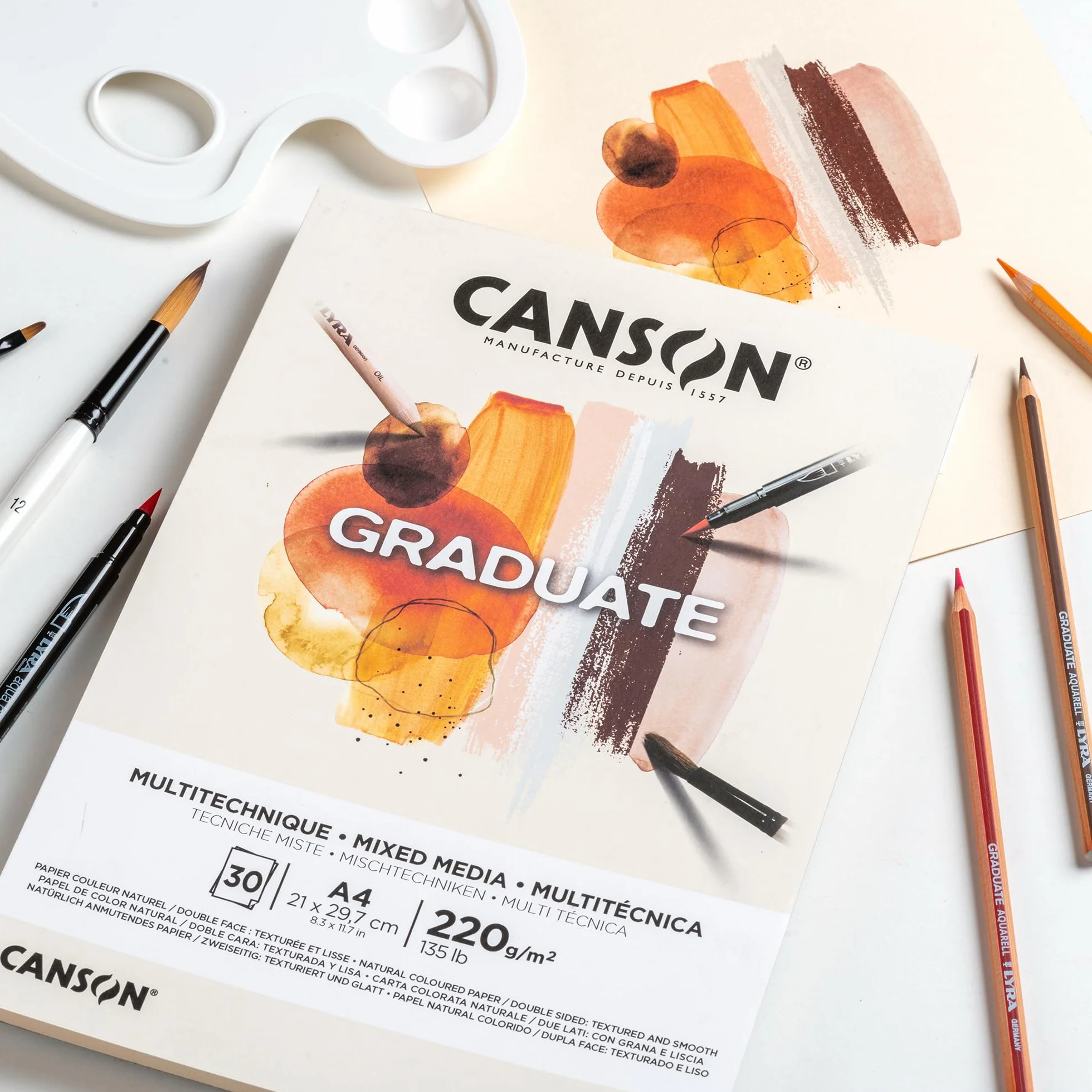 Canson Graduate Mixed Media naturale album da disegno A4 30 fogli 220g/m² due lati ruvido liscio