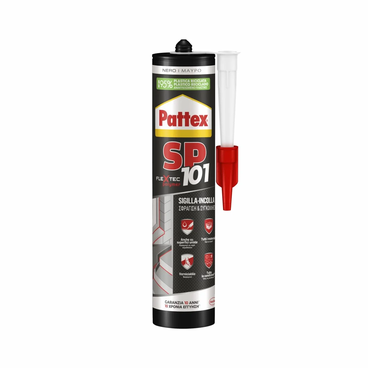 Pattex SP10,sigillante liquido sigilla e incolla multimateriale,sigillante polimerico in cartuccia, silicone per interni ed esterni, 1x280ml
